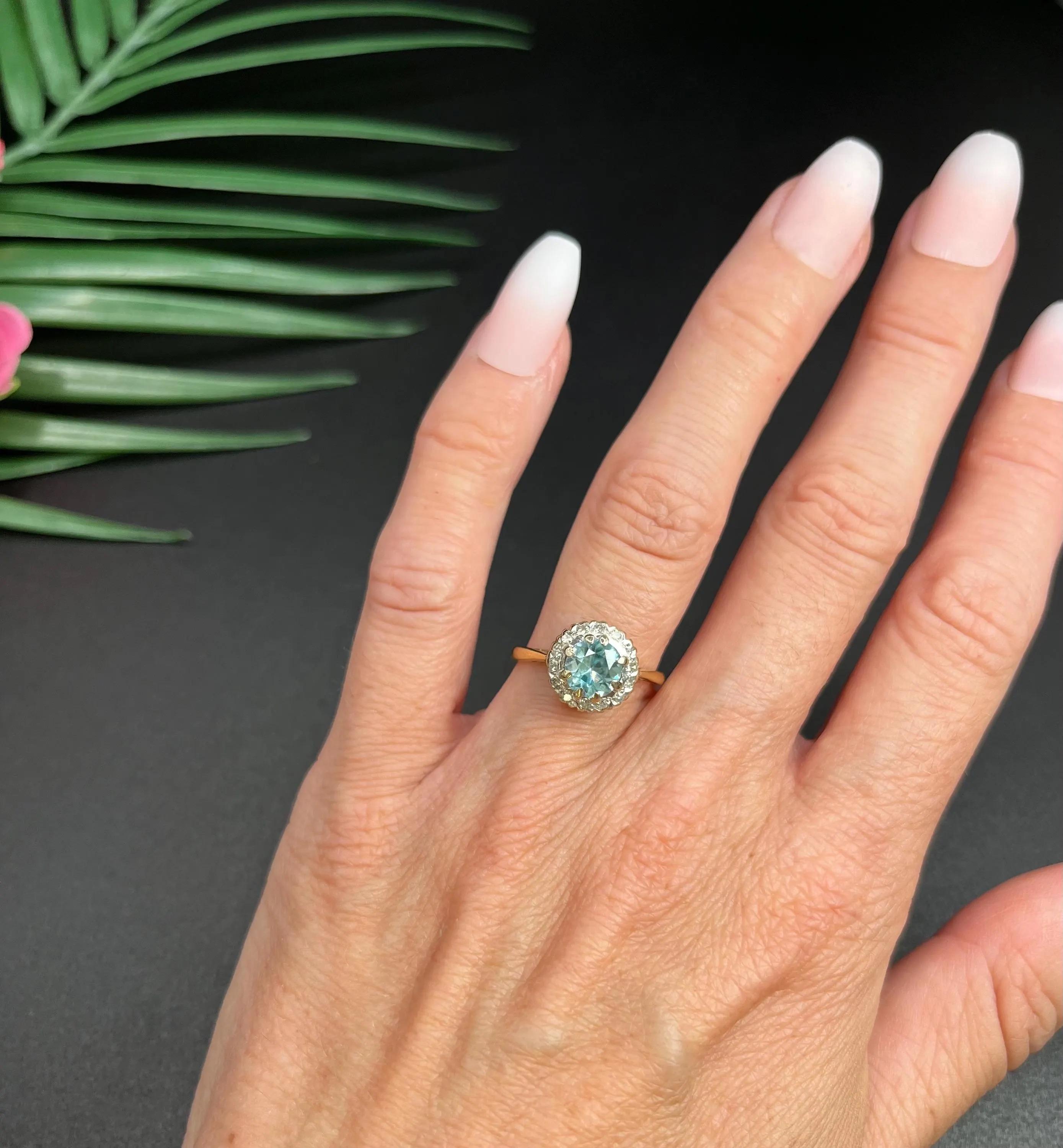 Anello a grappolo con zircone e diamante in oro 18 ct, Vintage By, anni '60 in vendita 5