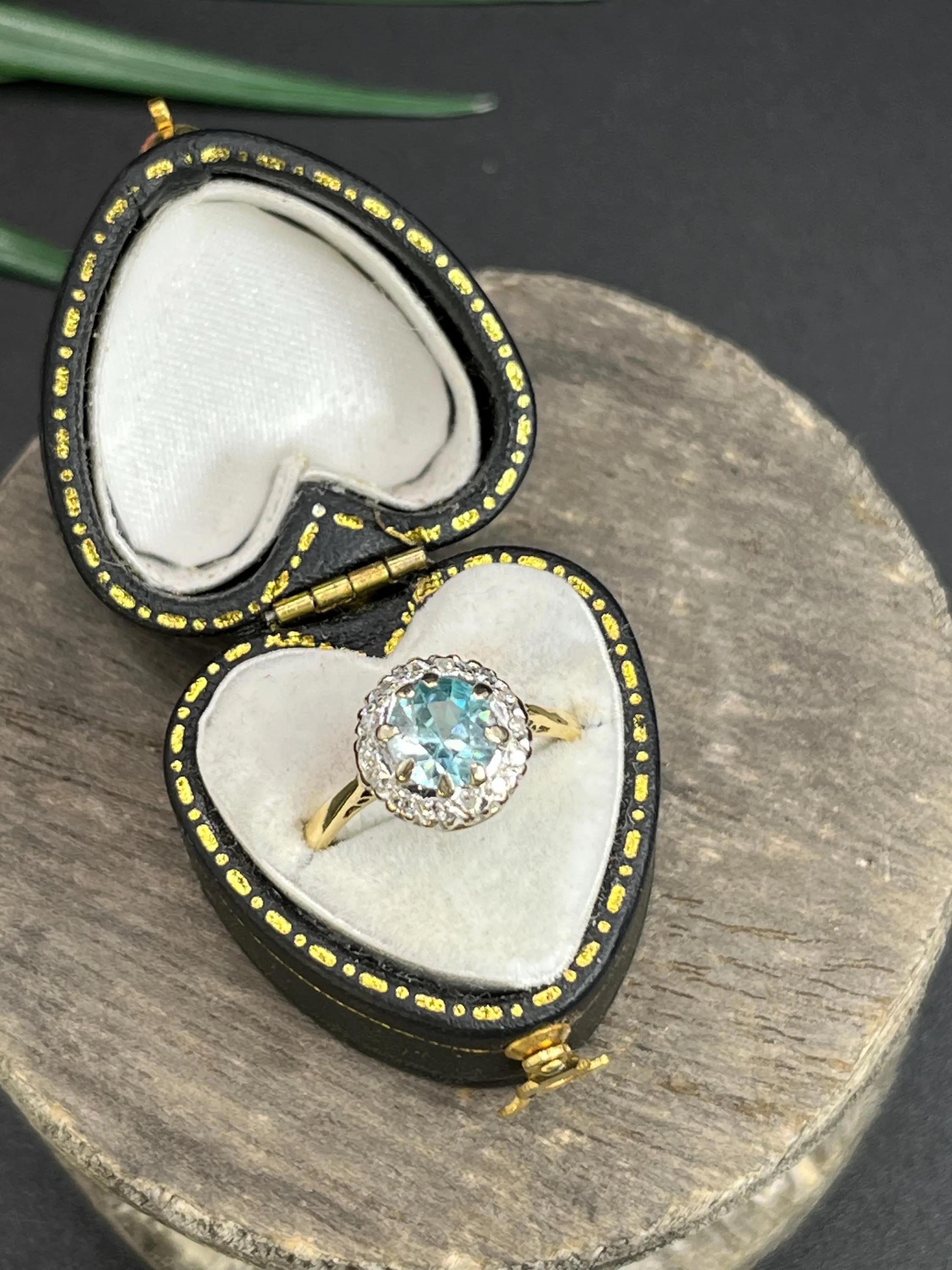 da uomo o donna Anello a grappolo con zircone e diamante in oro 18 ct, Vintage By, anni '60 in vendita