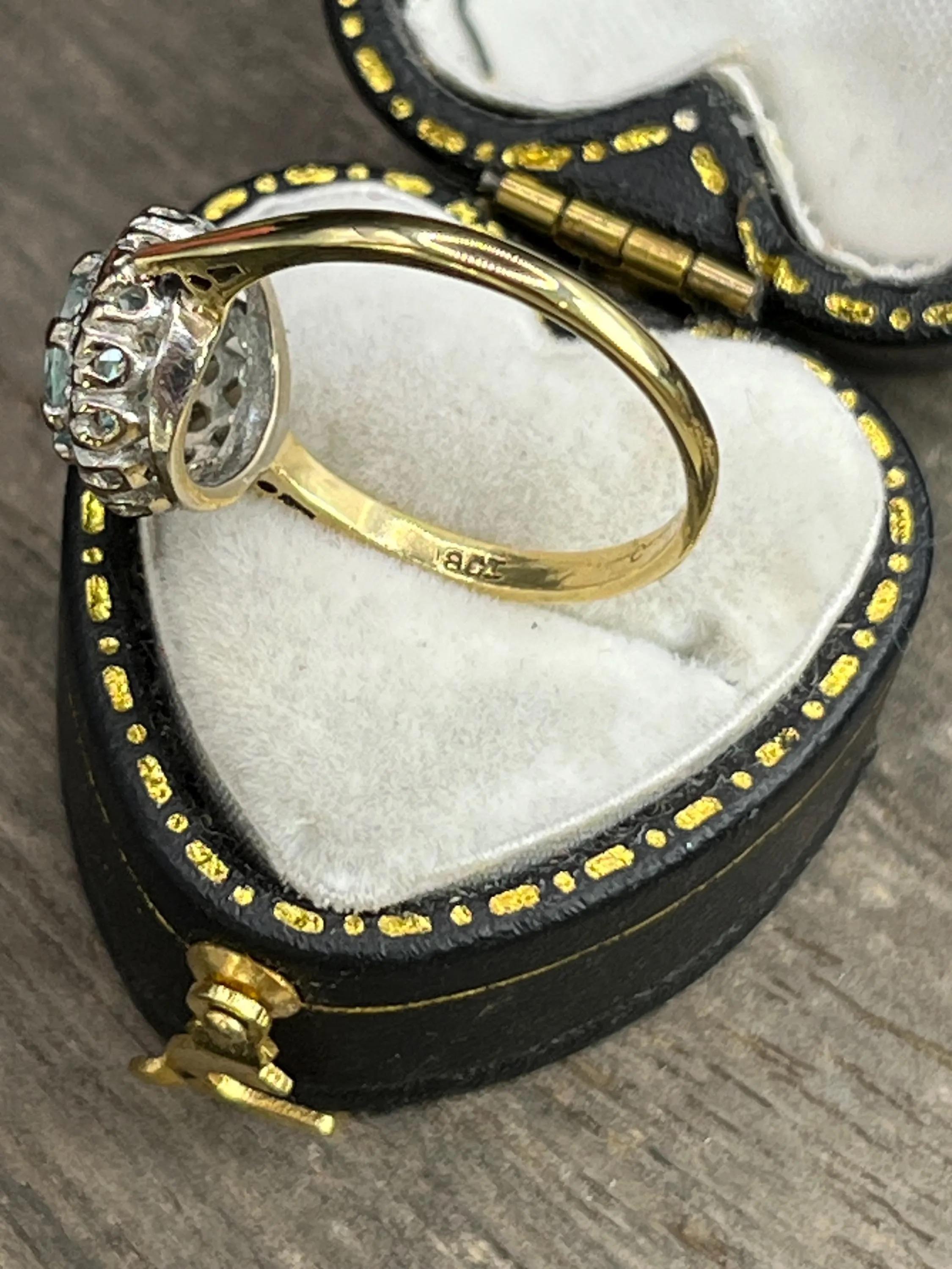Anello a grappolo con zircone e diamante in oro 18 ct, Vintage By, anni '60 in vendita 2