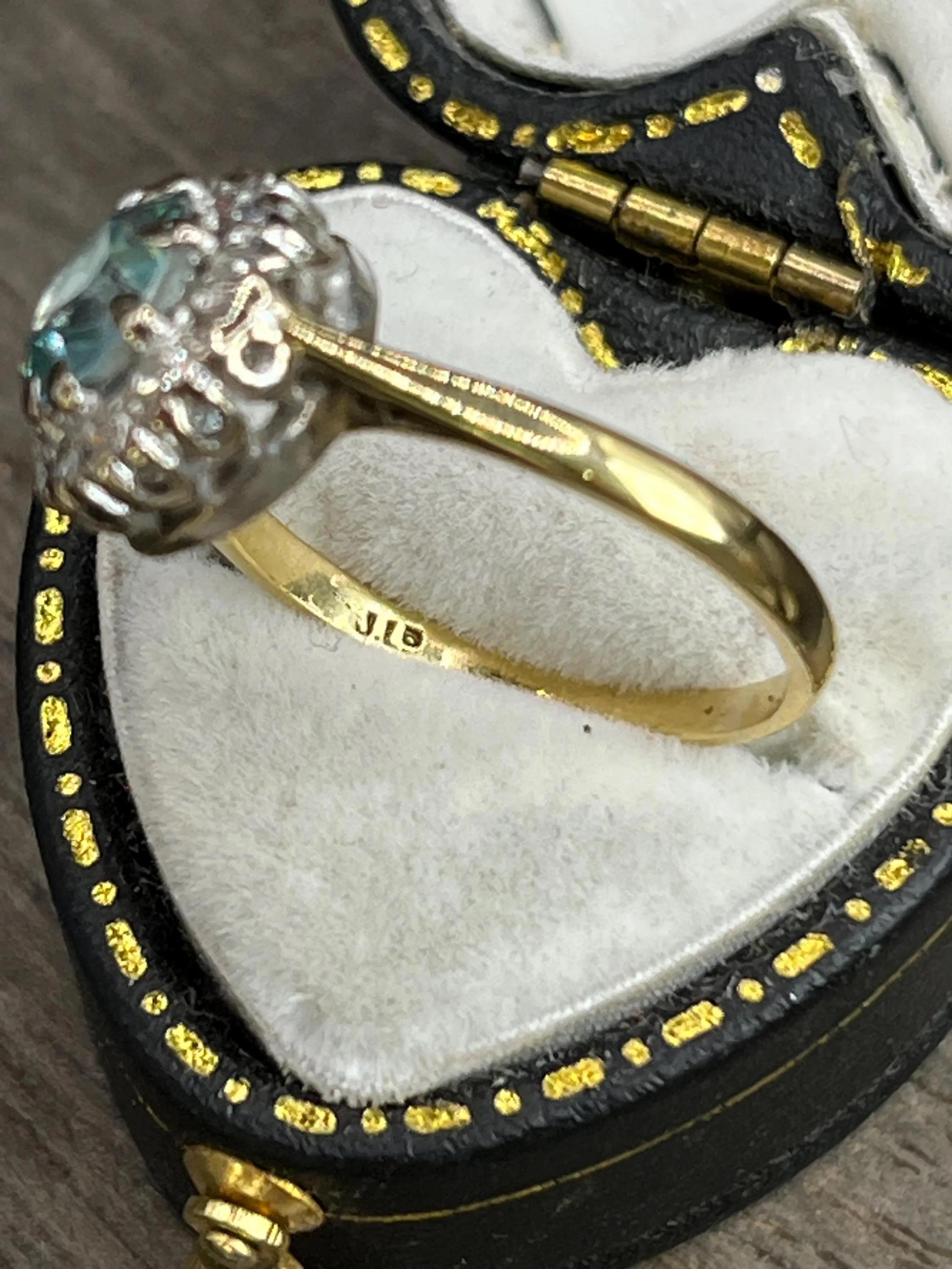 Anello a grappolo con zircone e diamante in oro 18 ct, Vintage By, anni '60 in vendita 4