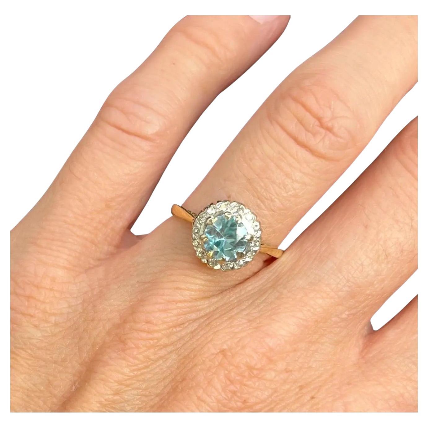 Anello a grappolo con zircone e diamante in oro 18 ct, Vintage By, anni '60 in vendita