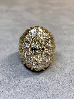 Vintage 1960’s 18K 2.25ct Marquise Diamond Large Cocktail Ring 4.75ctw GIA