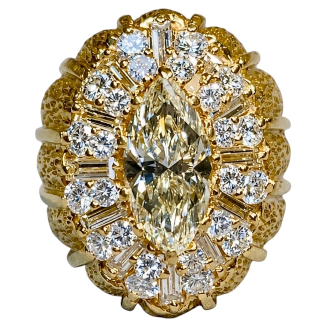 Vintage 1960’s 18K 2.25ct Marquise Diamond Large Cocktail Ring 4.75ctw GIA