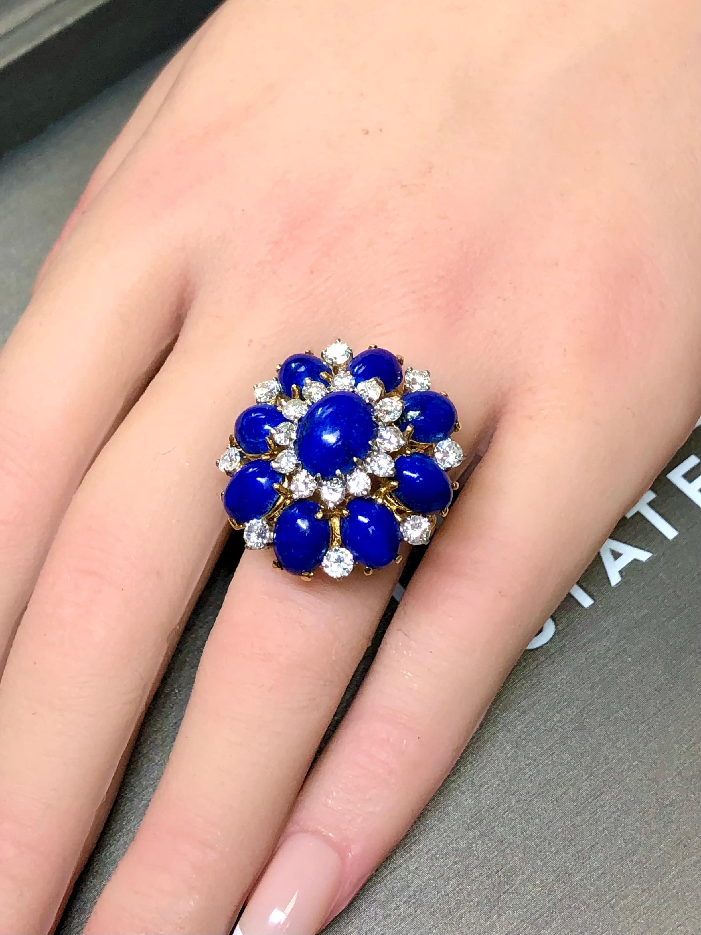 Vintage 1960’s 18K Cabochon Lapis Diamond Large Bombe Cocktail Dome Ring Sz 6.5 For Sale 6