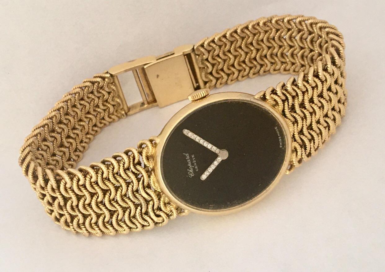 Vintage 1960s 18 Karat Gold and Diamonds Chopard Ladies Mechanical Watch For Sale 4