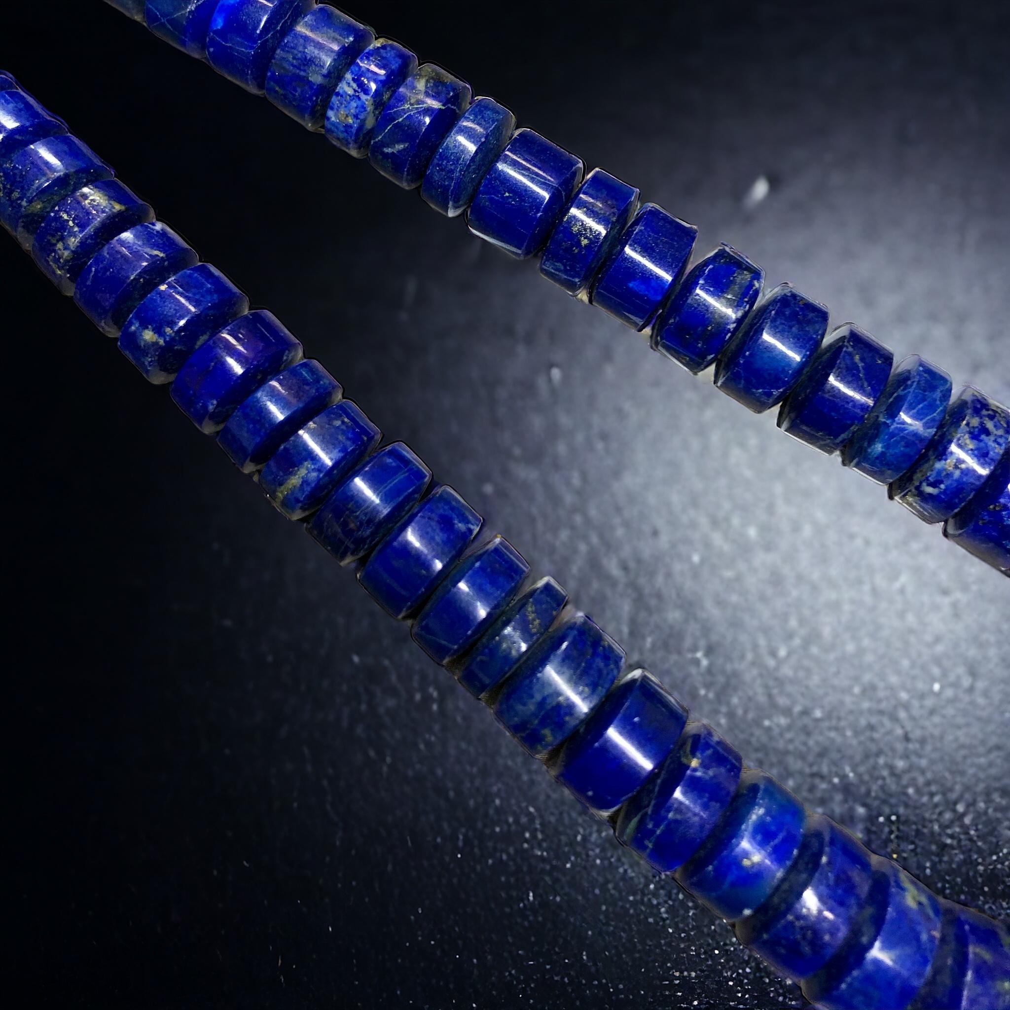 Contemporary Vintage 1960’s 18K Lapis Cylinder Bead Necklace 15.75” For Sale