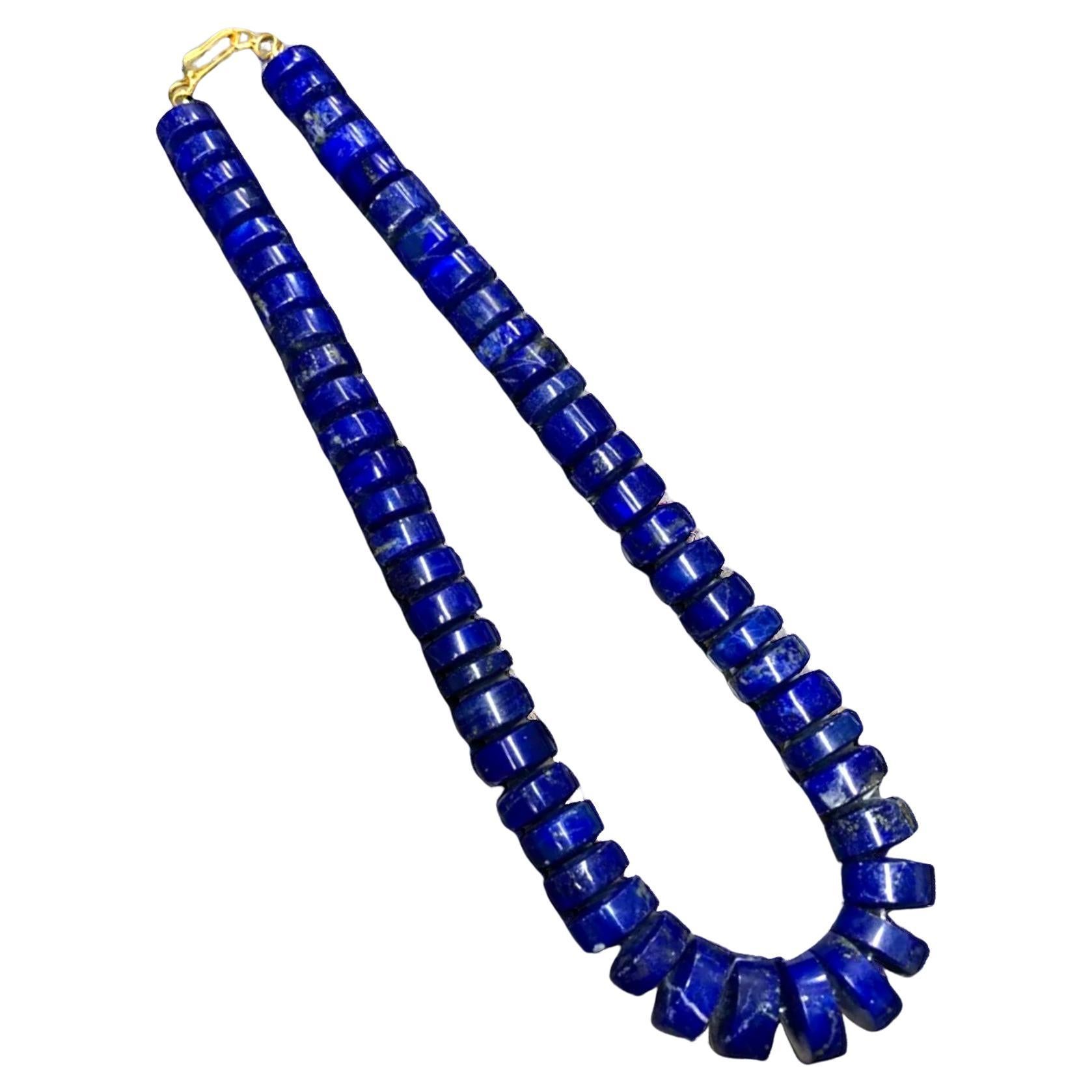 Vintage 1960’s 18K Lapis Cylinder Bead Necklace 15.75” For Sale