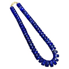 Vintage 1960’s 18K Lapis Cylinder Bead Necklace 15.75”