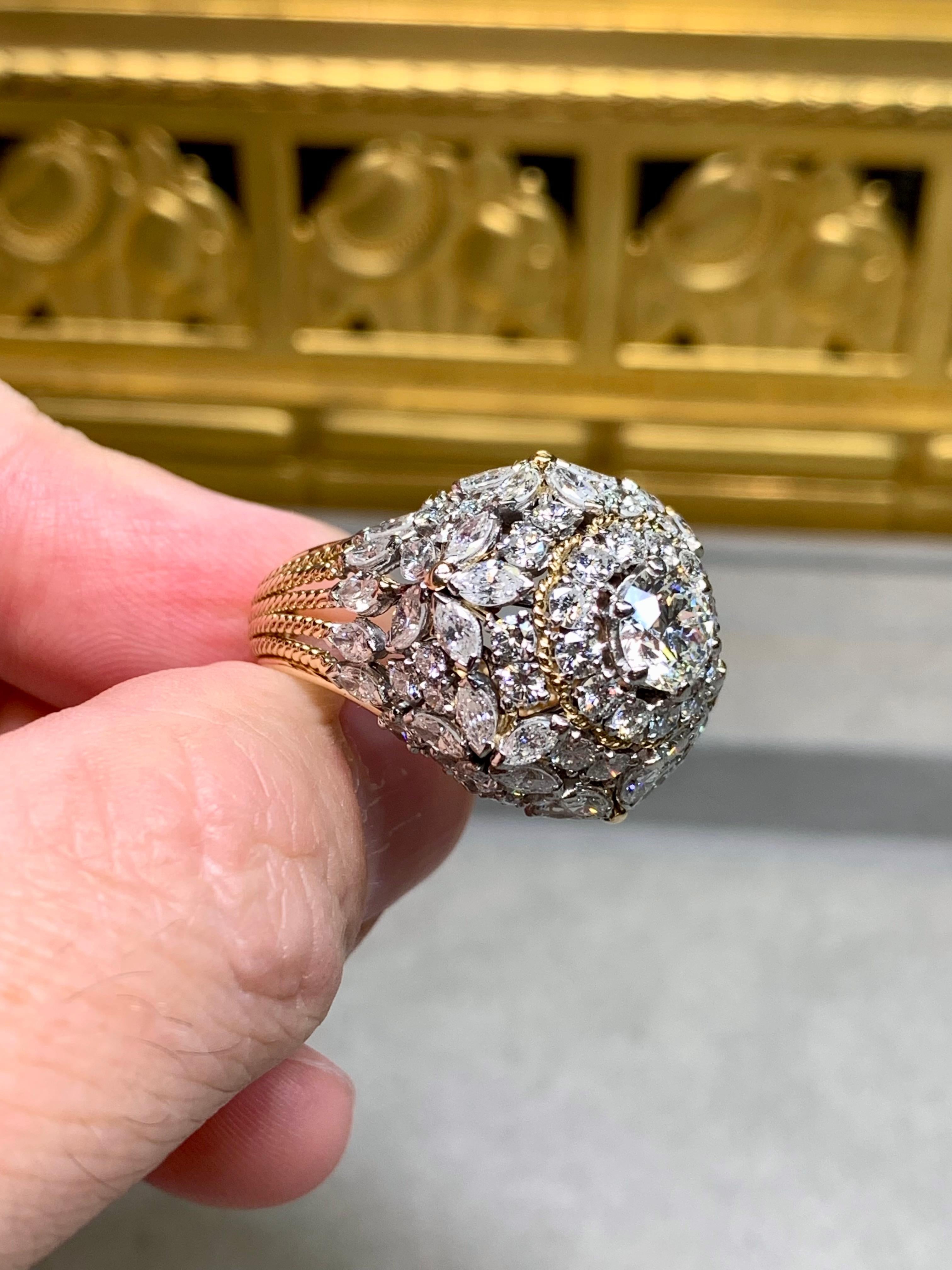 Vintage 1960's 18K Platin Europäische Marquise Cut Diamond Cocktail Ring 7,34ctw im Angebot 4