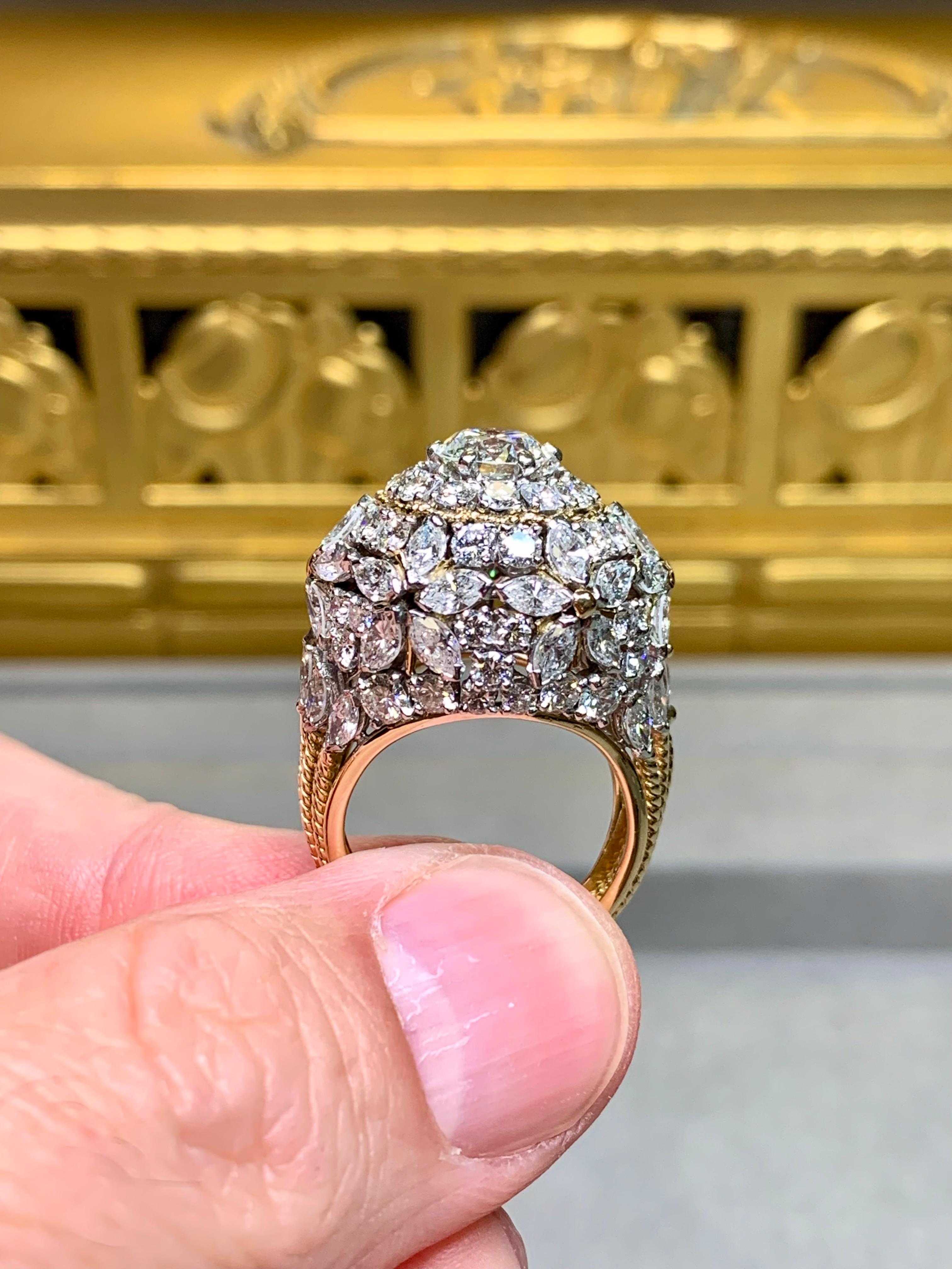 Vintage 1960's 18K Platin Europäische Marquise Cut Diamond Cocktail Ring 7,34ctw im Angebot 5