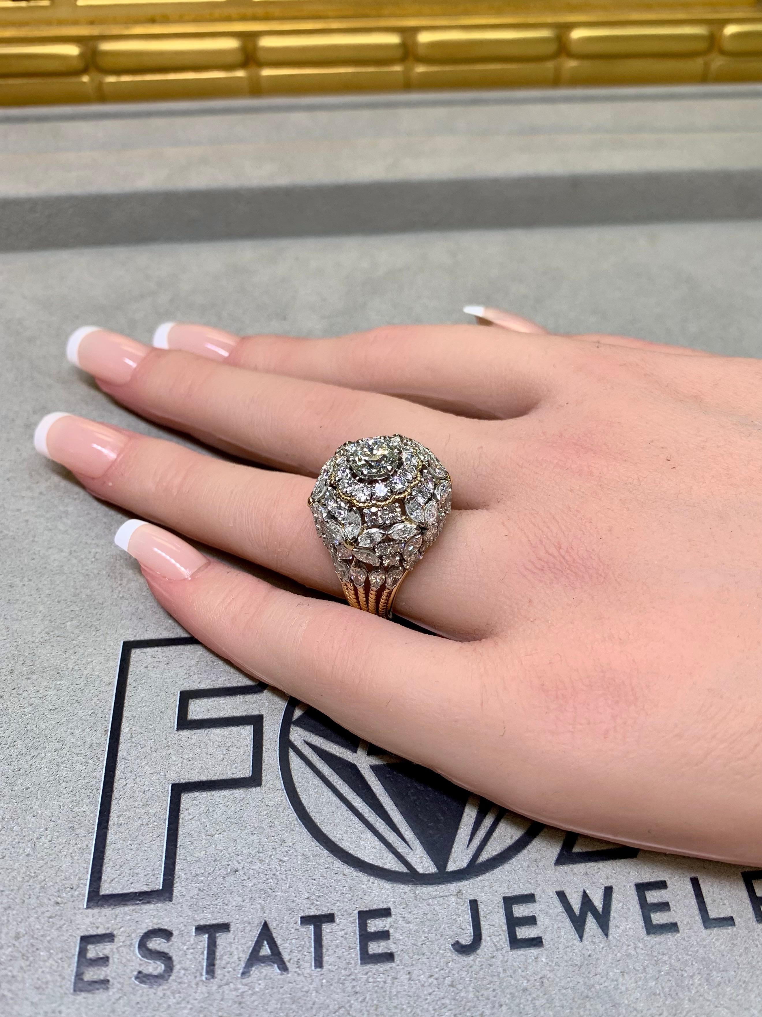 Vintage 1960's 18K Platin Europäische Marquise Cut Diamond Cocktail Ring 7,34ctw im Angebot 6