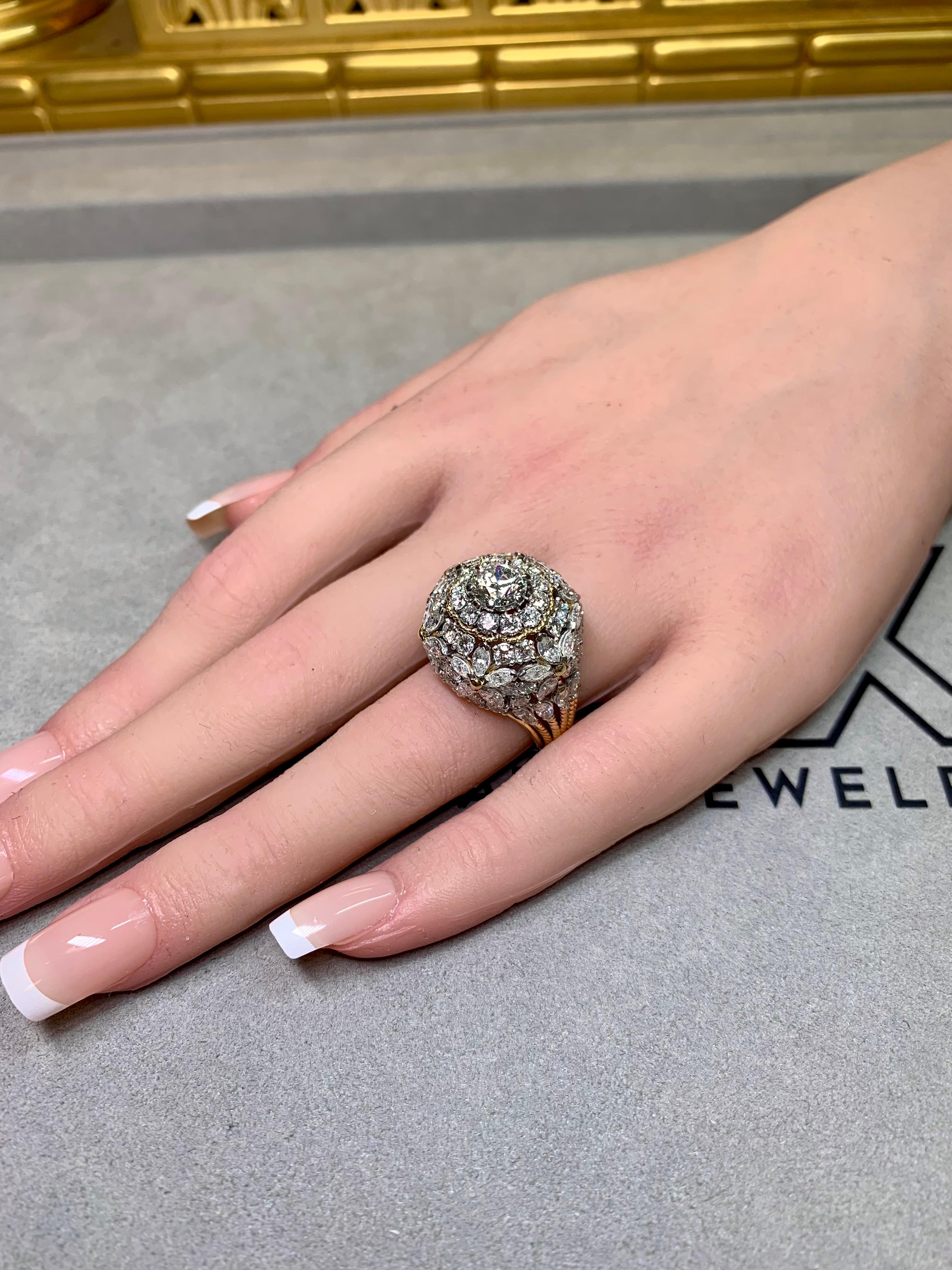 Vintage 1960's 18K Platin Europäische Marquise Cut Diamond Cocktail Ring 7,34ctw im Angebot 7