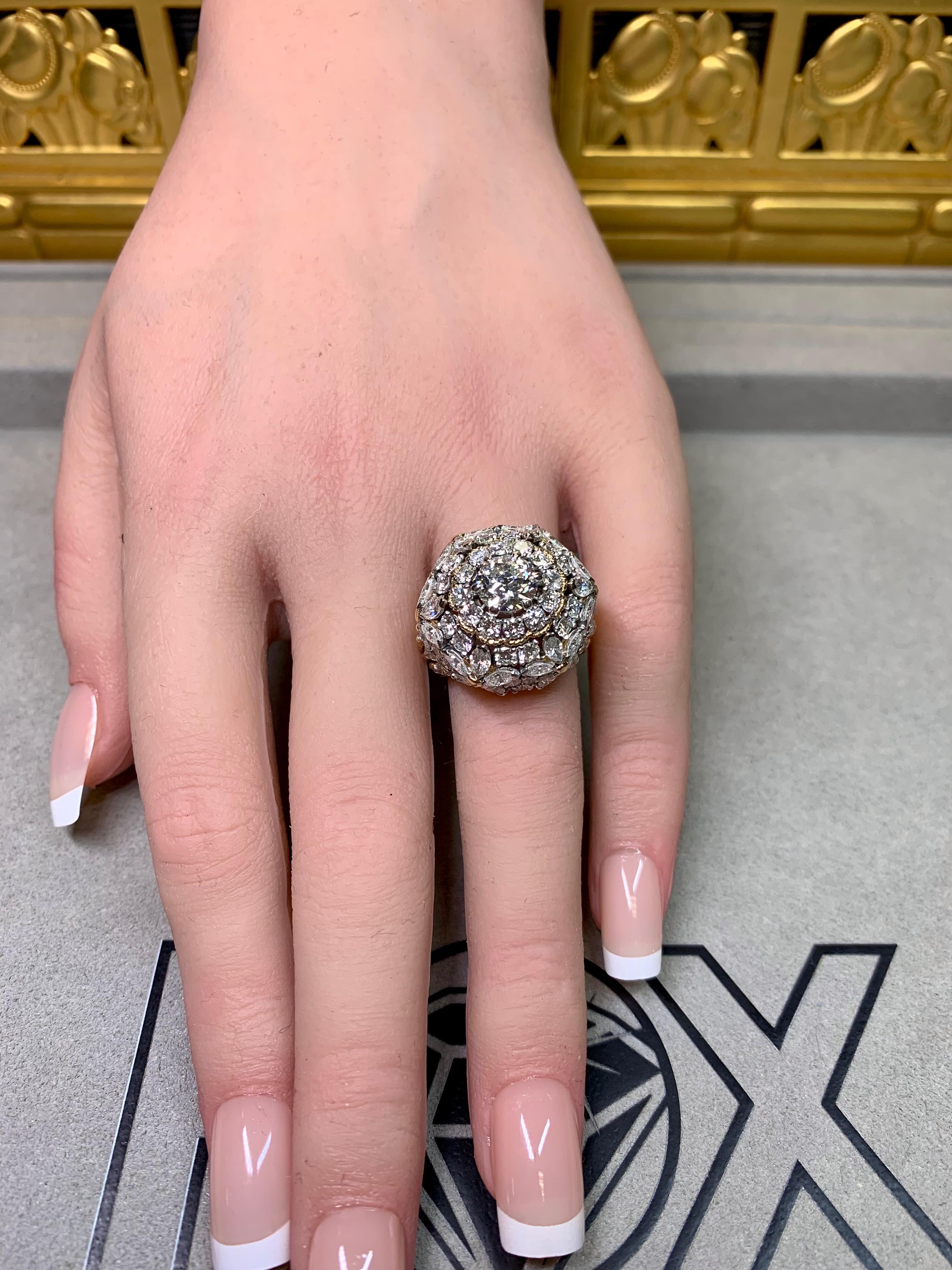 Vintage 1960's 18K Platin Europäische Marquise Cut Diamond Cocktail Ring 7,34ctw im Angebot 8