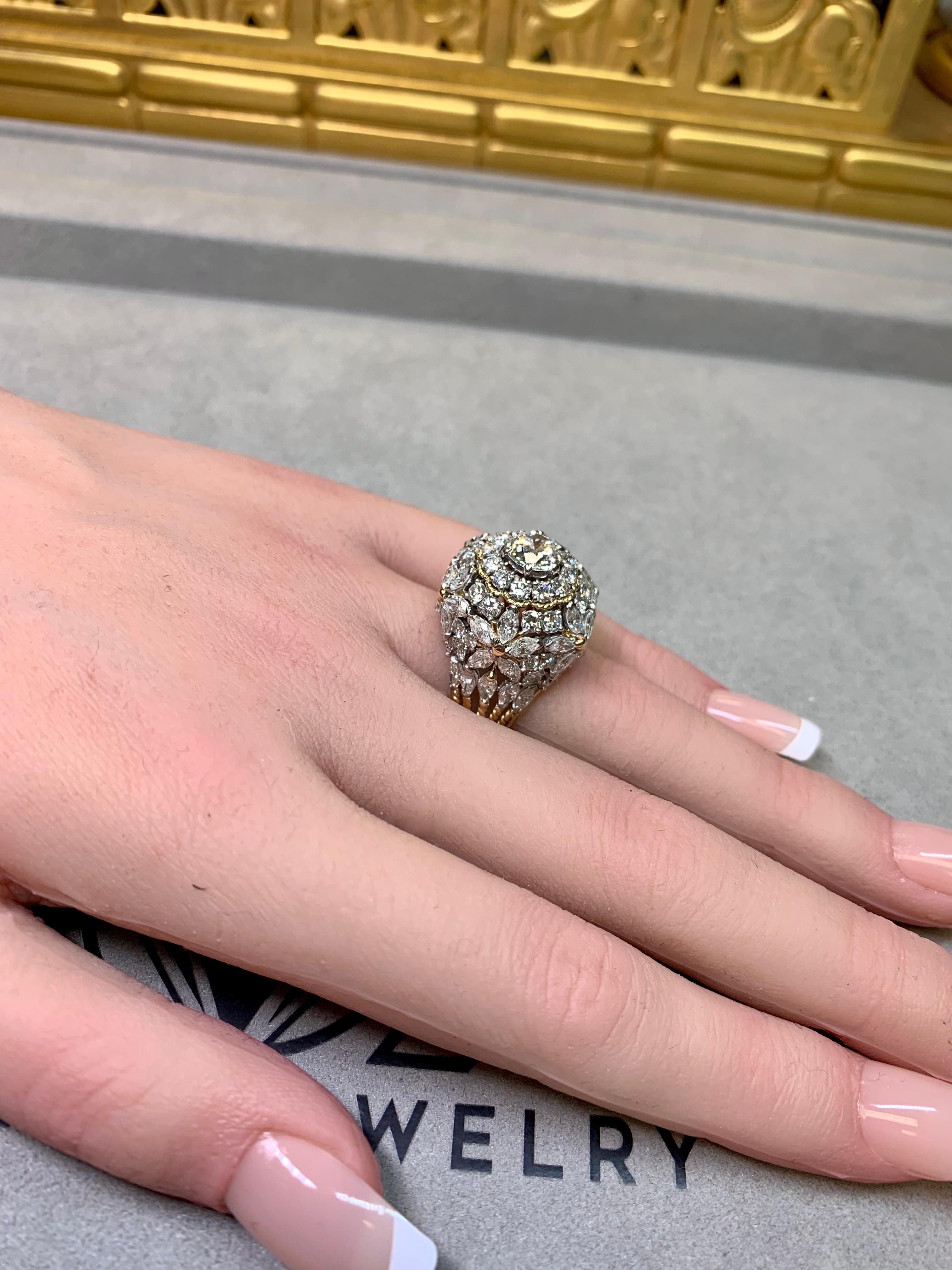 Vintage 1960's 18K Platin Europäische Marquise Cut Diamond Cocktail Ring 7,34ctw im Angebot 9
