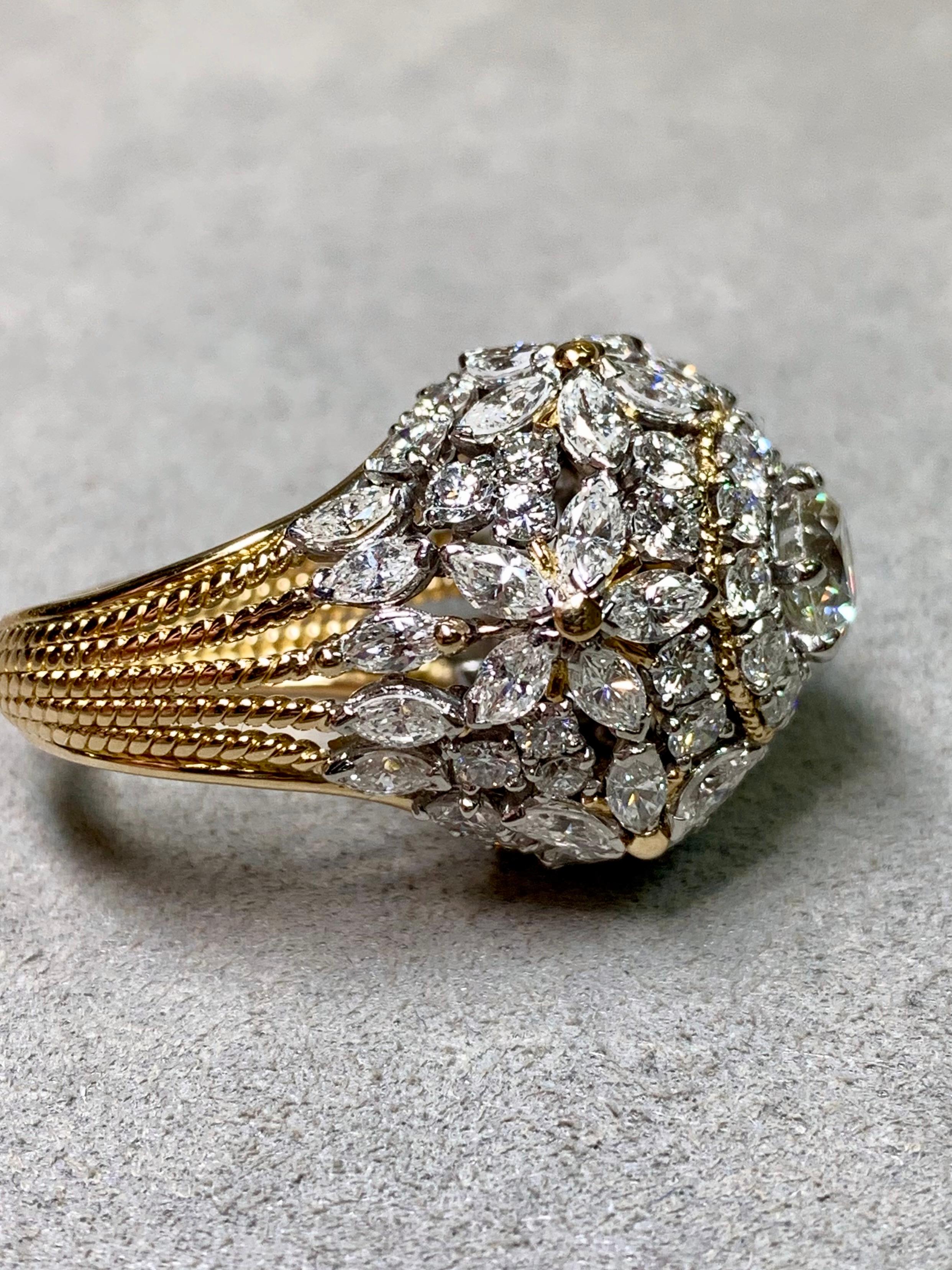 Vintage 1960's 18K Platin Europäische Marquise Cut Diamond Cocktail Ring 7,34ctw (Retro) im Angebot