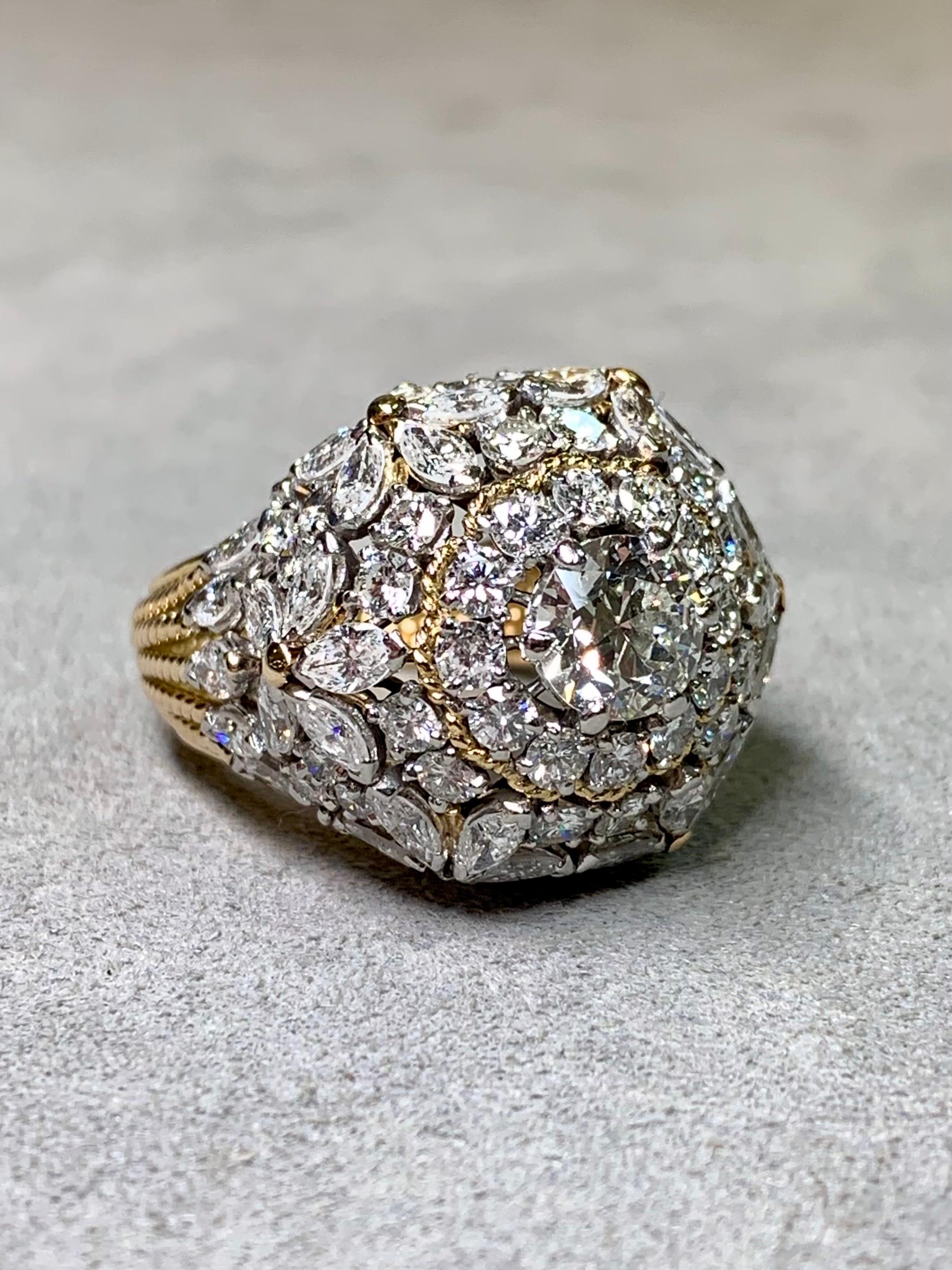 Vintage 1960's 18K Platin Europäische Marquise Cut Diamond Cocktail Ring 7,34ctw im Zustand „Gut“ im Angebot in Winter Springs, FL