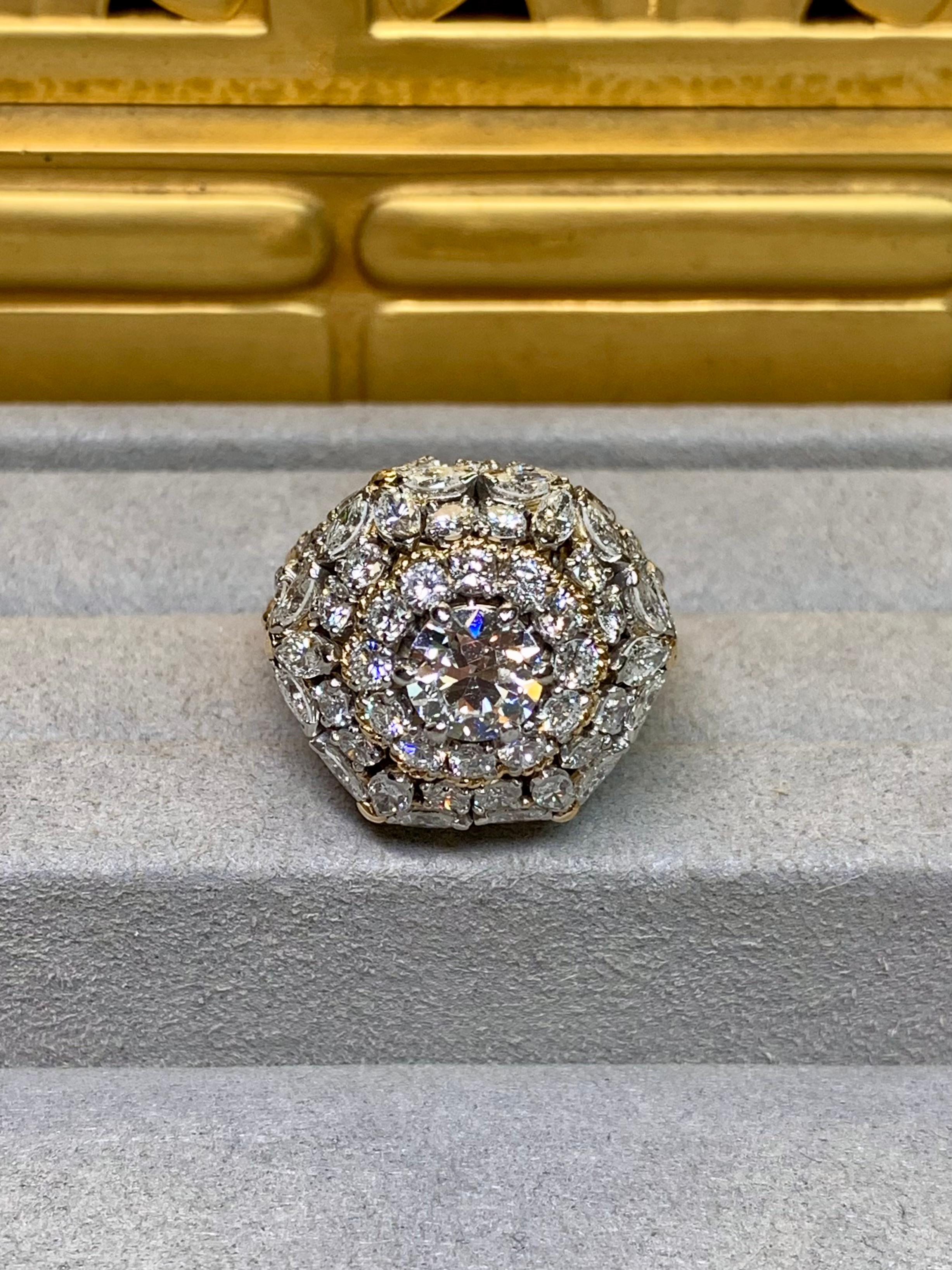 Vintage 1960's 18K Platin Europäische Marquise Cut Diamond Cocktail Ring 7,34ctw für Damen oder Herren im Angebot