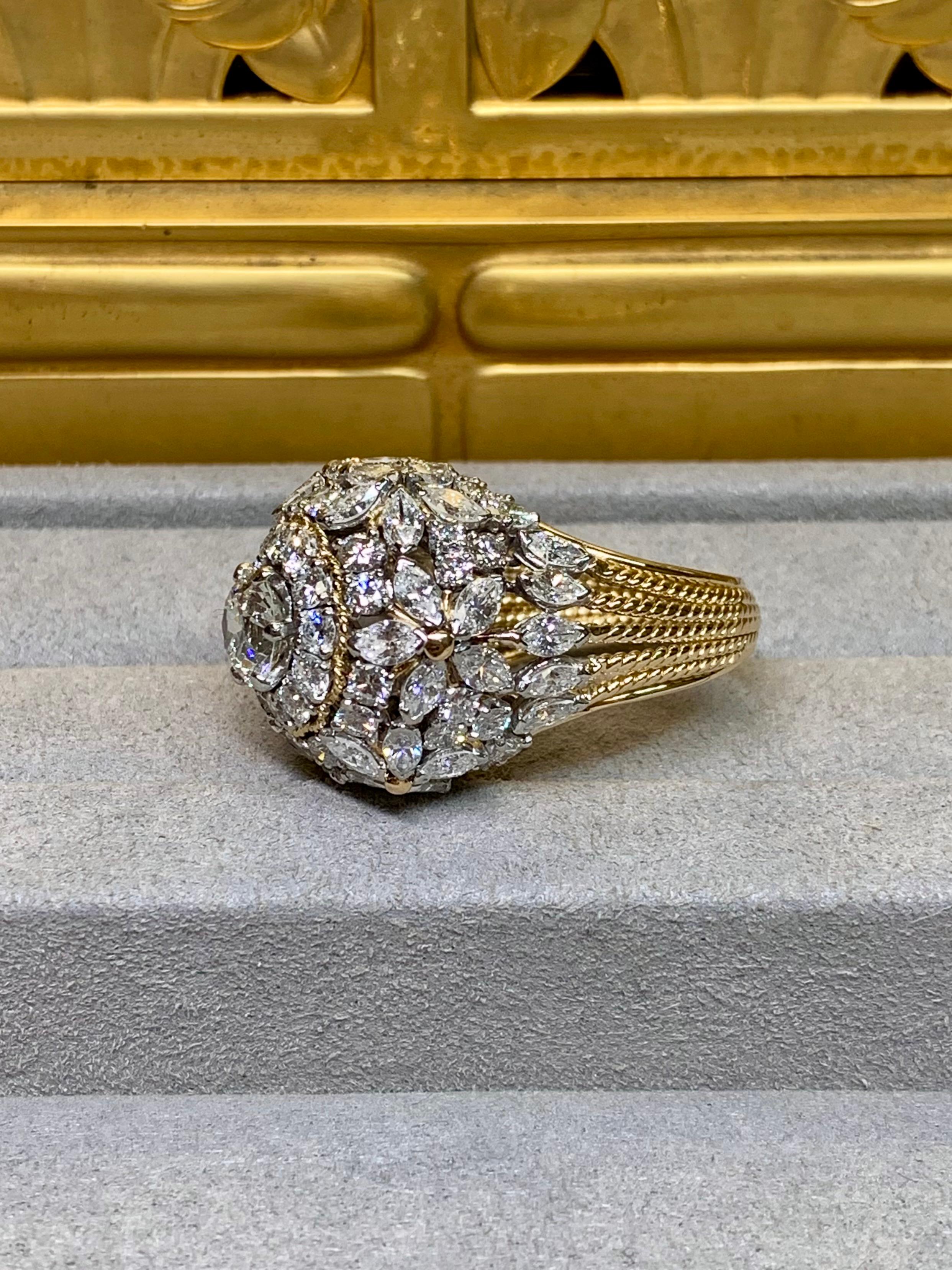 Vintage 1960's 18K Platin Europäische Marquise Cut Diamond Cocktail Ring 7,34ctw im Angebot 1
