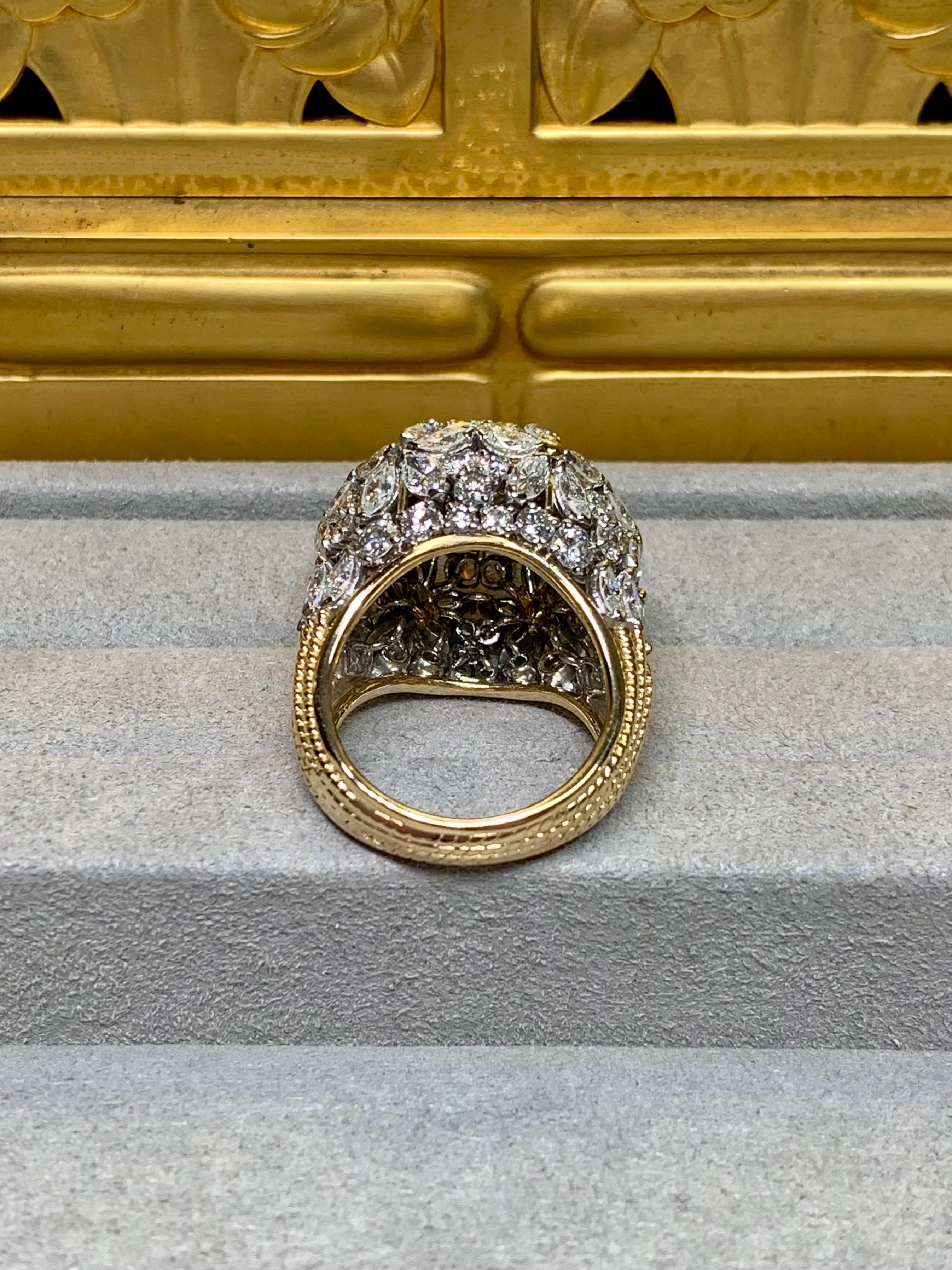 Vintage 1960's 18K Platin Europäische Marquise Cut Diamond Cocktail Ring 7,34ctw im Angebot 2