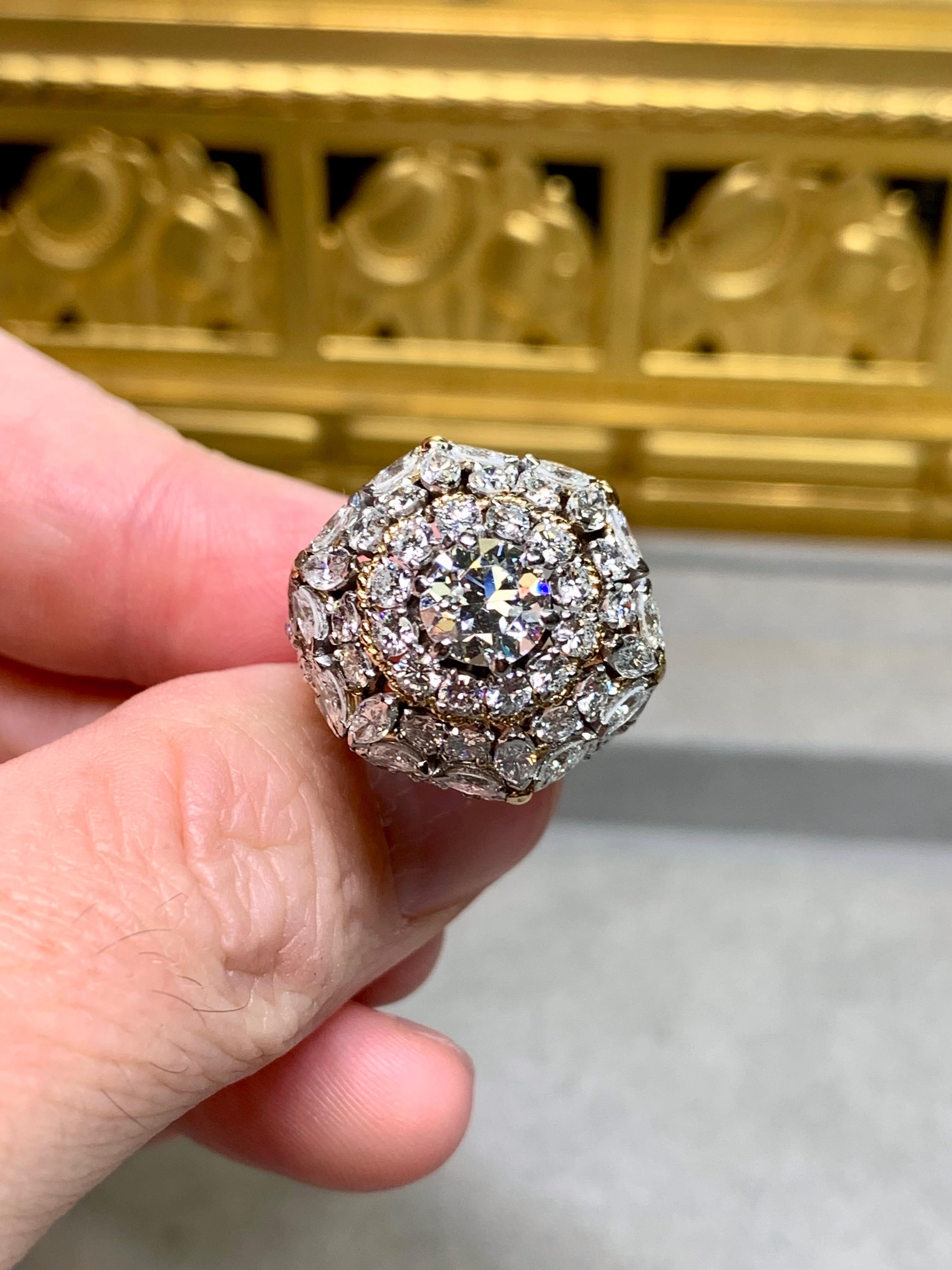 Vintage 1960's 18K Platin Europäische Marquise Cut Diamond Cocktail Ring 7,34ctw im Angebot 3