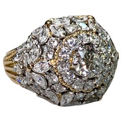 Vintage 1960's Platinum 18K European Marquise Cut Diamond Cocktail Ring 7.34ctw
