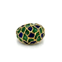 Vintage 1960's 18k Yellow Gold Blue and Green Enamel Dome Statement Ring (Bague à dôme en or jaune 18k)