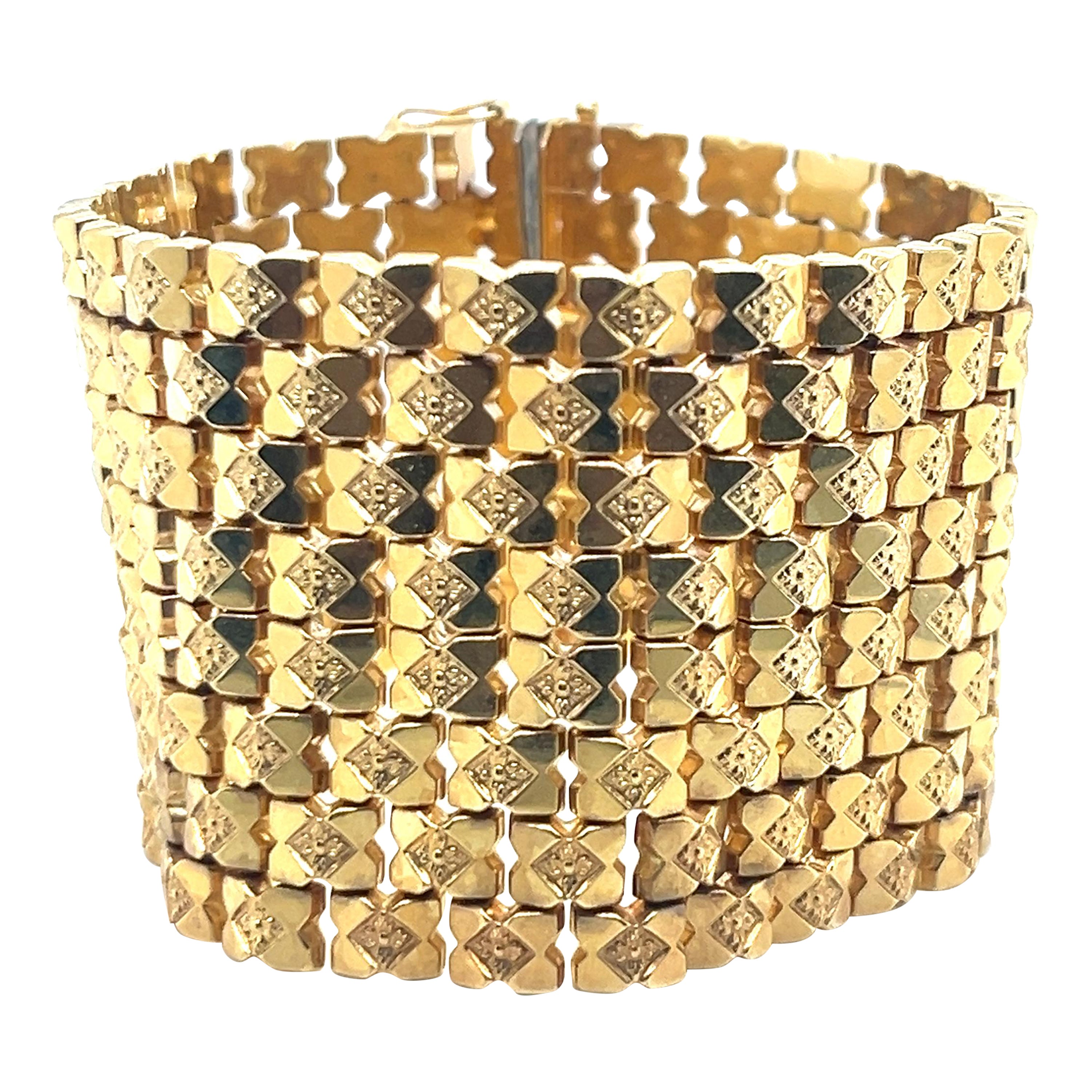 Bracciale Cleopatra extra largo in oro giallo 18 carati vintage del 1960