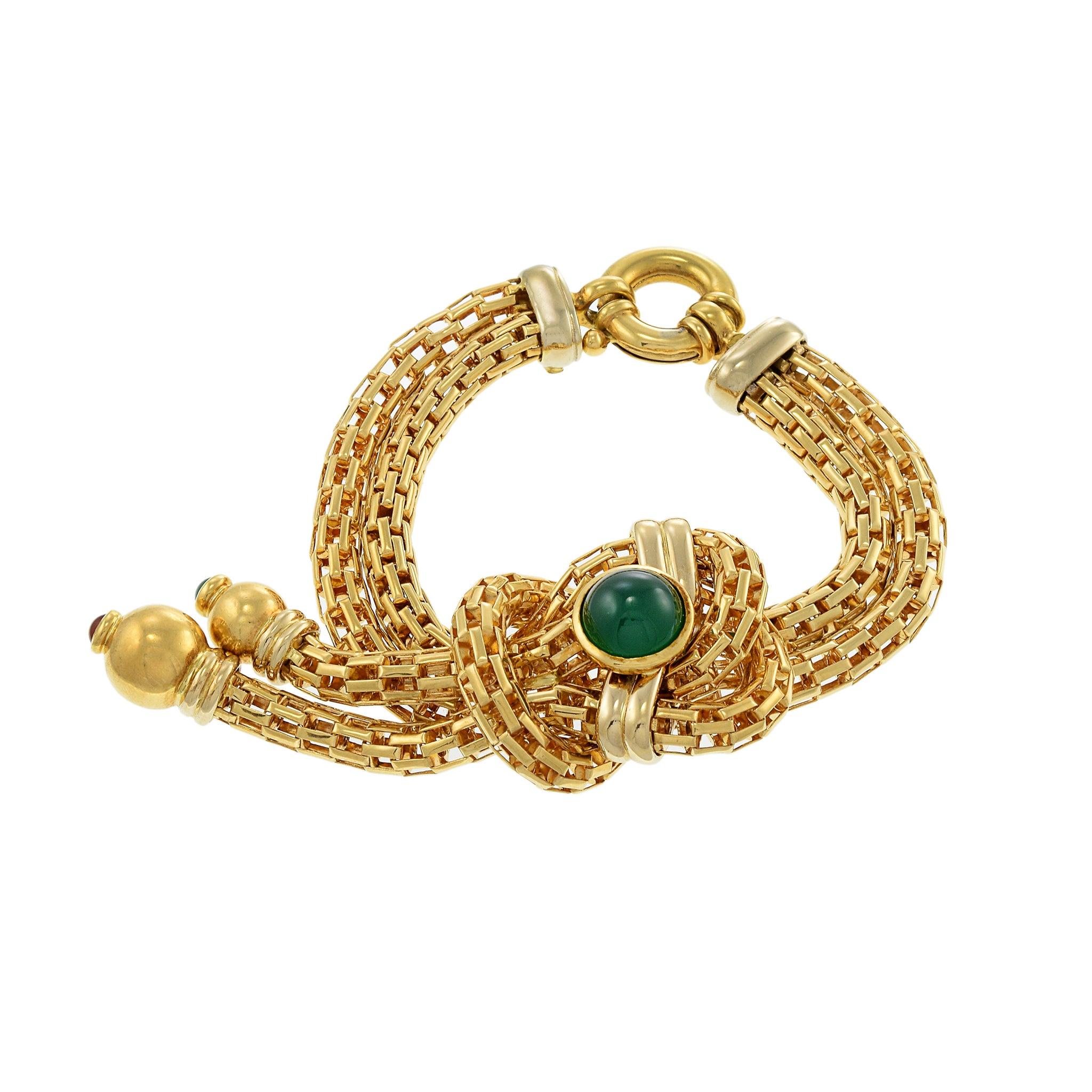 Bracelet vintage des années 1960 en or jaune 18KT avec pompons en maille en vente 1