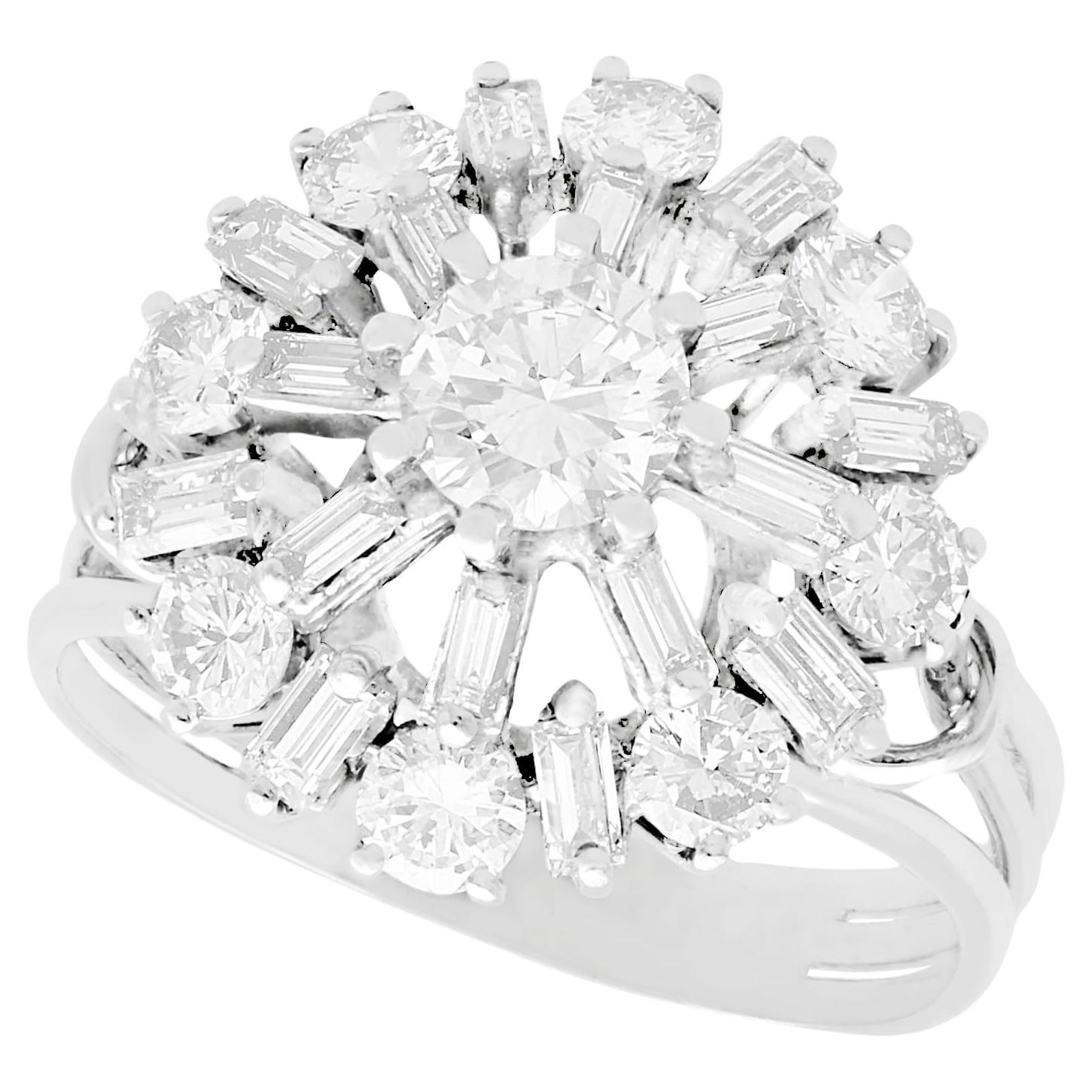 Vintage 1960s 2.00 Carat Diamond and White Gold Cluster Ring For Sale