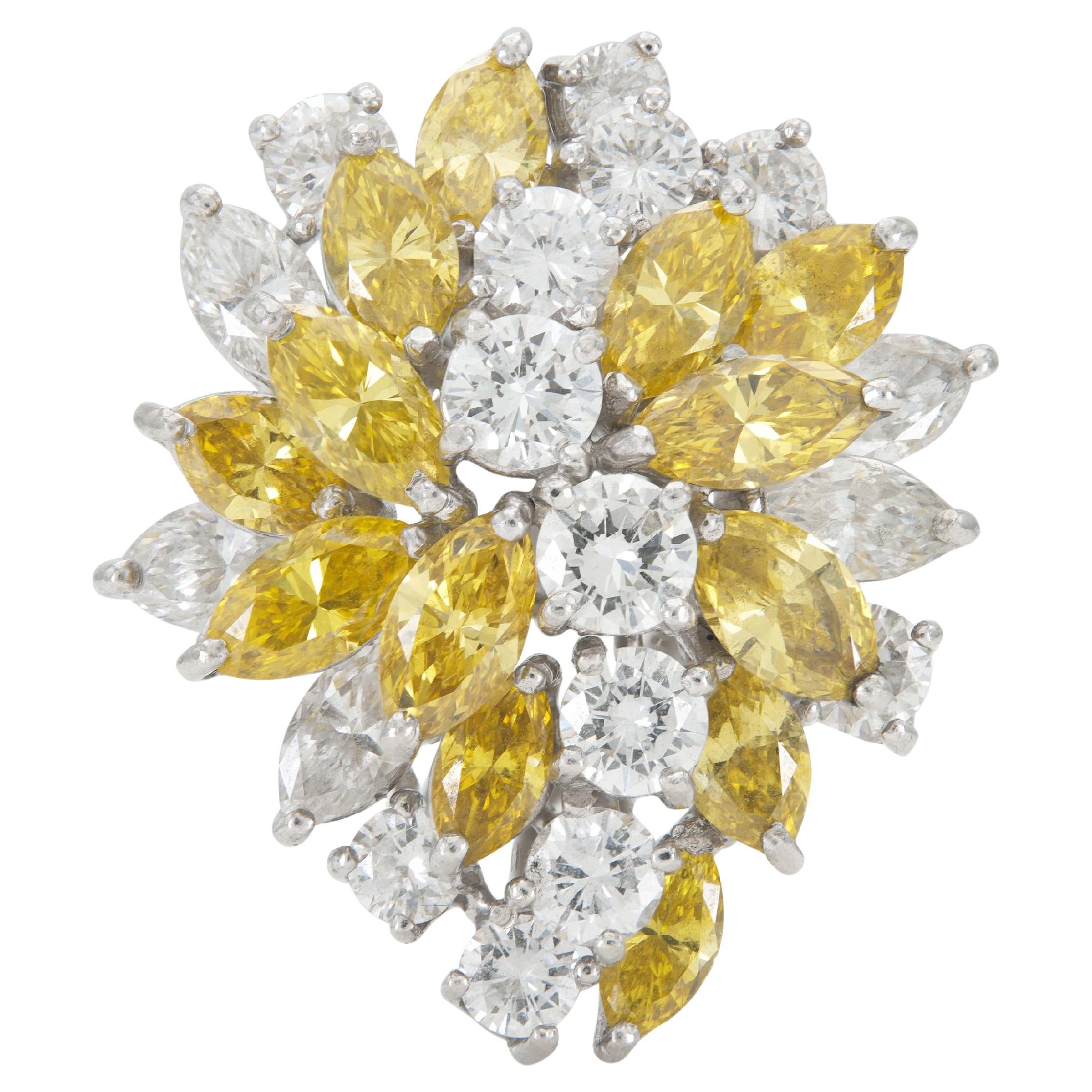 Bague vintage des années 1960 avec diamants jaunes de 2,00 carats et diamants blancs de 3,00 carats