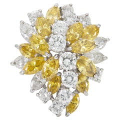 Bague vintage des années 1960 avec diamants jaunes de 2,00 carats et diamants blancs de 3,00 carats
