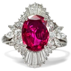 Vintage 1960s 3.2 Carat Ruby and 2.4 Carat Diamond Gold Ballerina Entourage Ring