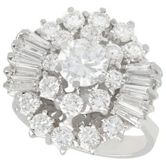 Vintage 1960s 4.10 Carat Diamond and White Gold Cluster Ring