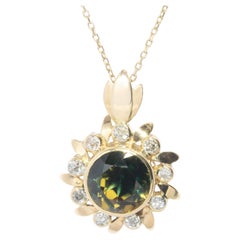 Vintage 1960s 4.65ct Parti Sapphire & Diamond Sunflower Pendant 18 Carat Gold