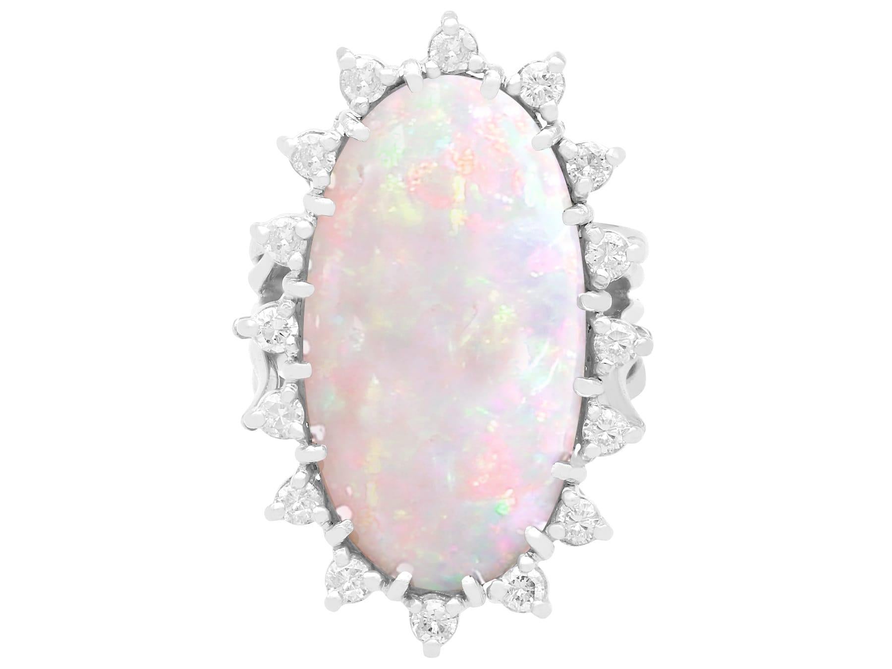 Cabochon Vintage 5.15ct White Opal and Diamond Gold Cocktail Ring For Sale