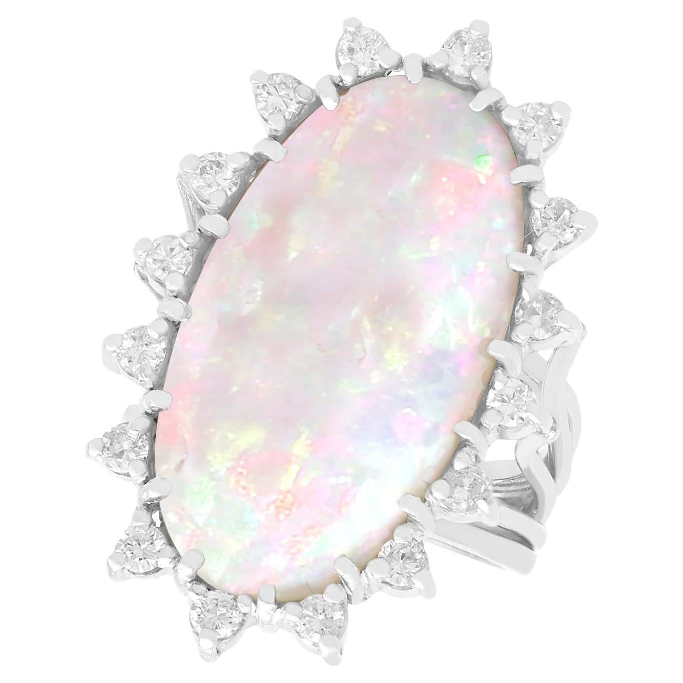 Vintage 5.15ct White Opal and Diamond Gold Cocktail Ring