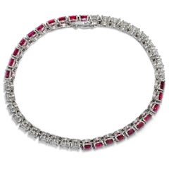 Vintage 1960s 5.89 ct Diamond and 9.50 ct Untreated Ruby Rivière Tennis Bracelet