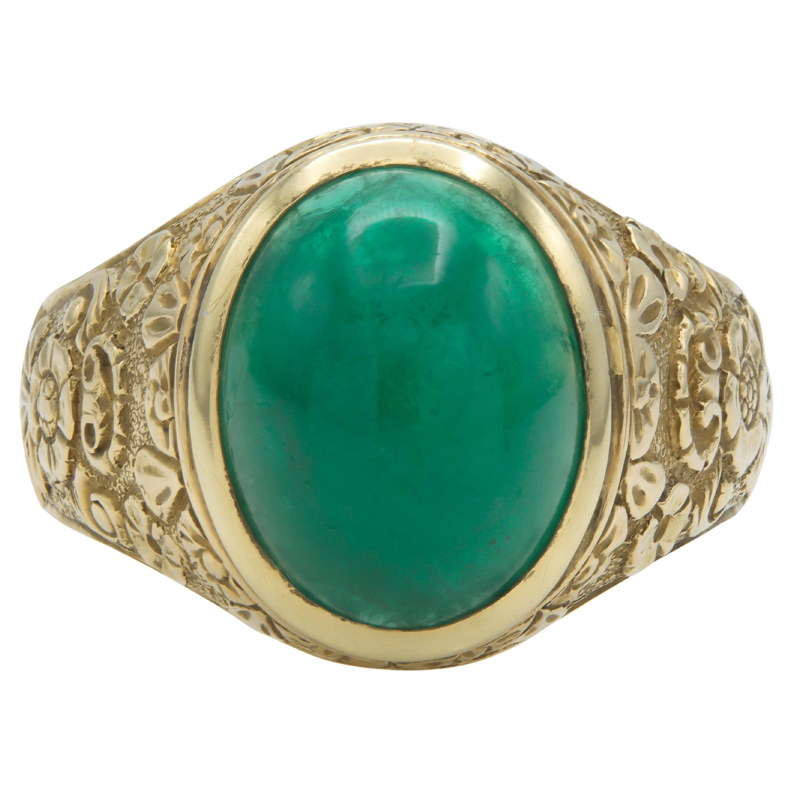 Vintage 1960s 6.00 Carat Cabochon Emerald Ring