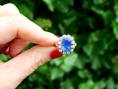 Vintage 1960s 6.53 Carat Sapphire and Diamond 18k White Gold Cocktail Ring