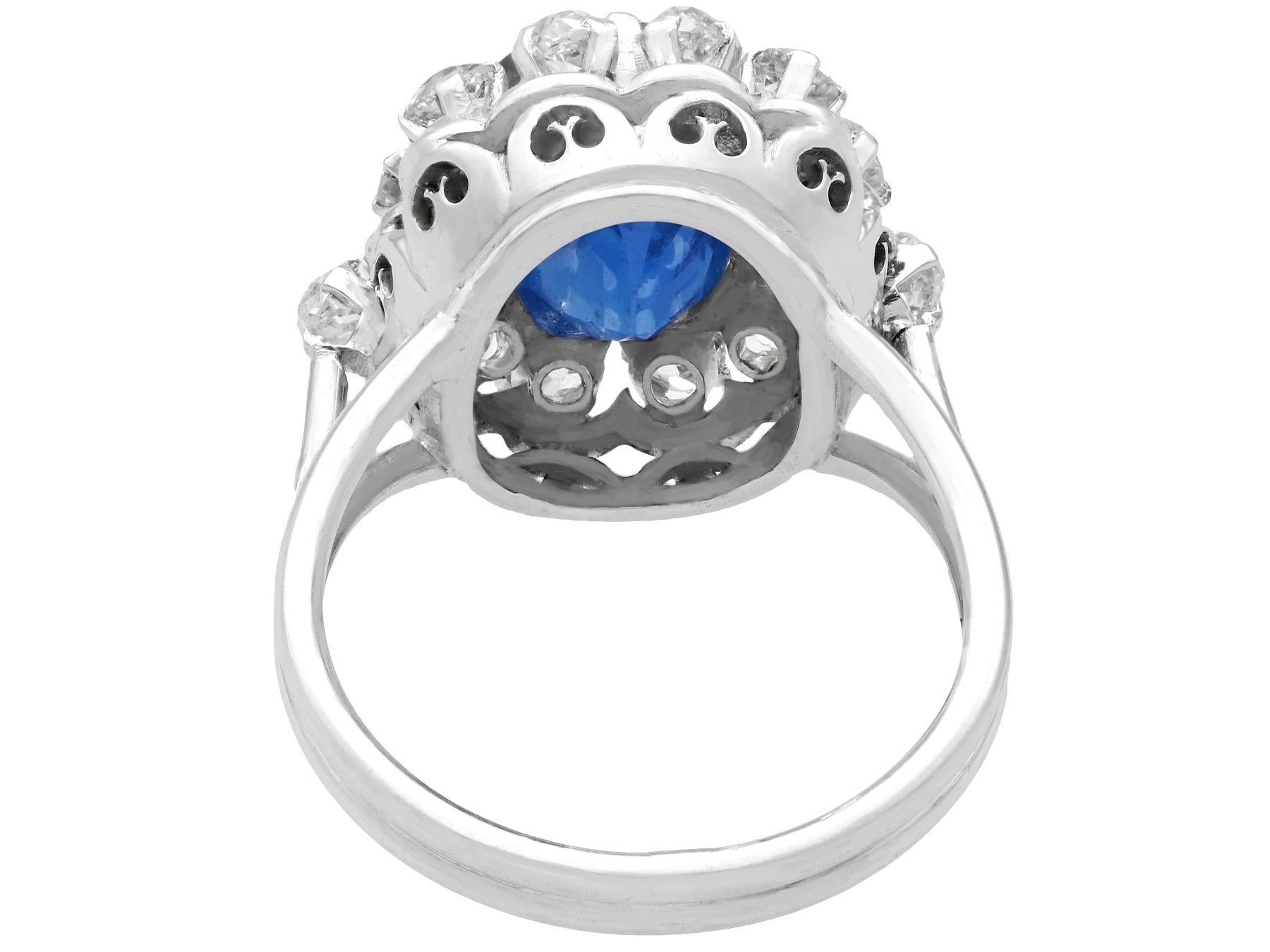 Vintage 1960s 6.53 Carat Sapphire and Diamond 18k White Gold Cocktail Ring In Excellent Condition For Sale In Jesmond, Newcastle Upon Tyne
