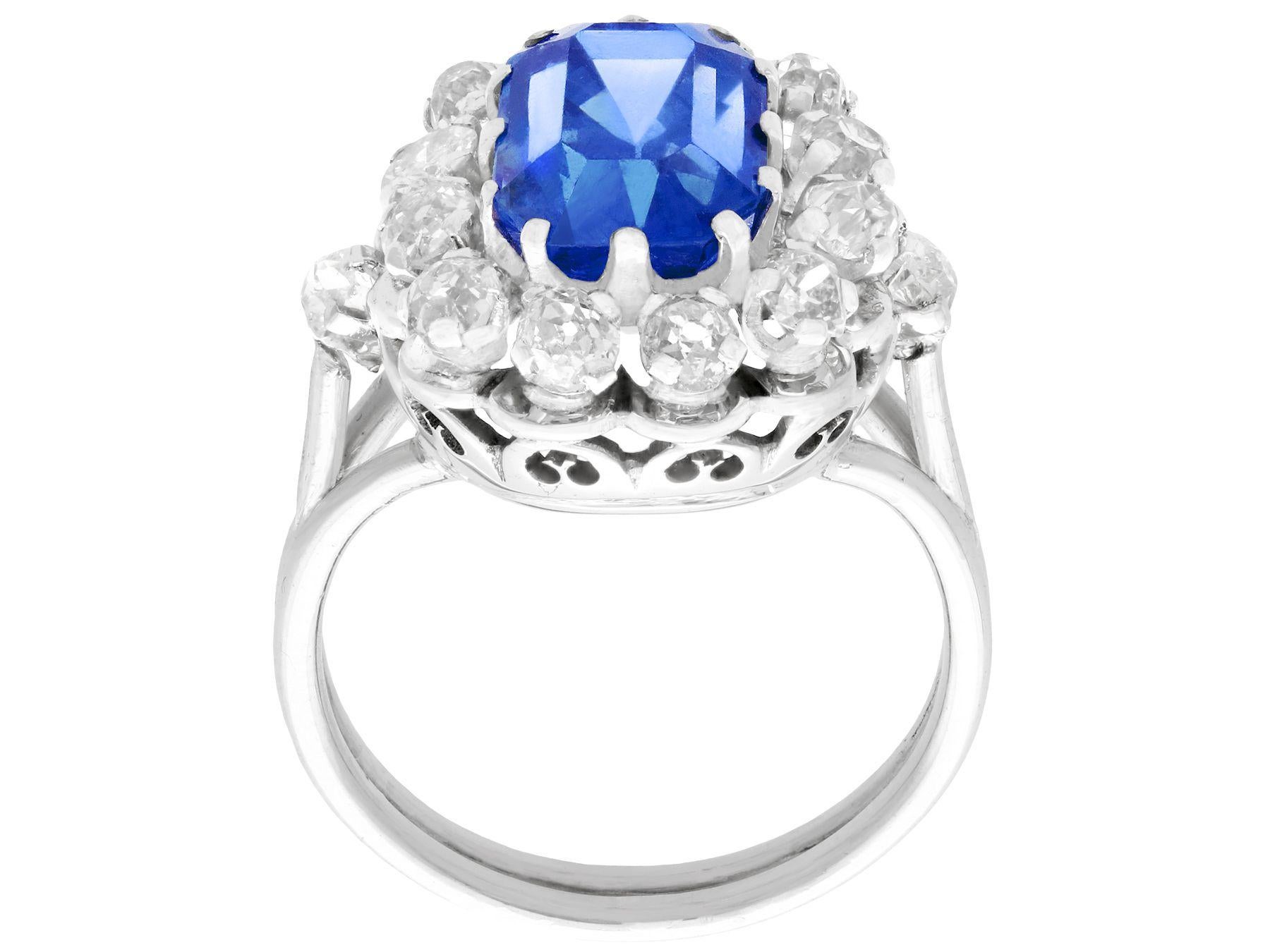 Women's Vintage 1960s 6.53 Carat Sapphire and Diamond 18k White Gold Cocktail Ring For Sale