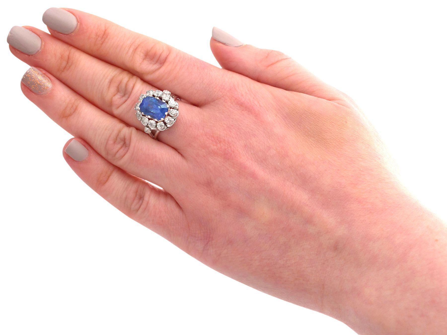 Romantic Vintage 1960s 6.53 Carat Sapphire and Diamond 18k White Gold Cocktail Ring