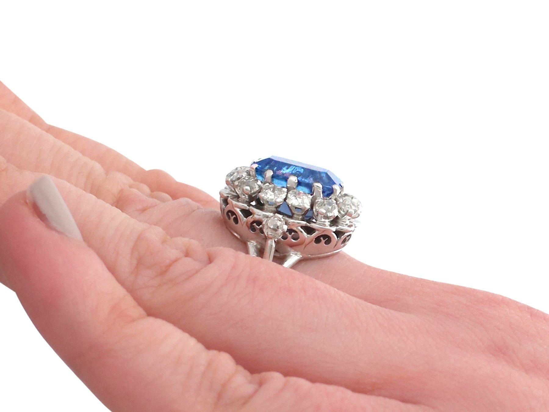 Vintage 1960s 6.53 Carat Sapphire and Diamond 18k White Gold Cocktail Ring For Sale 3