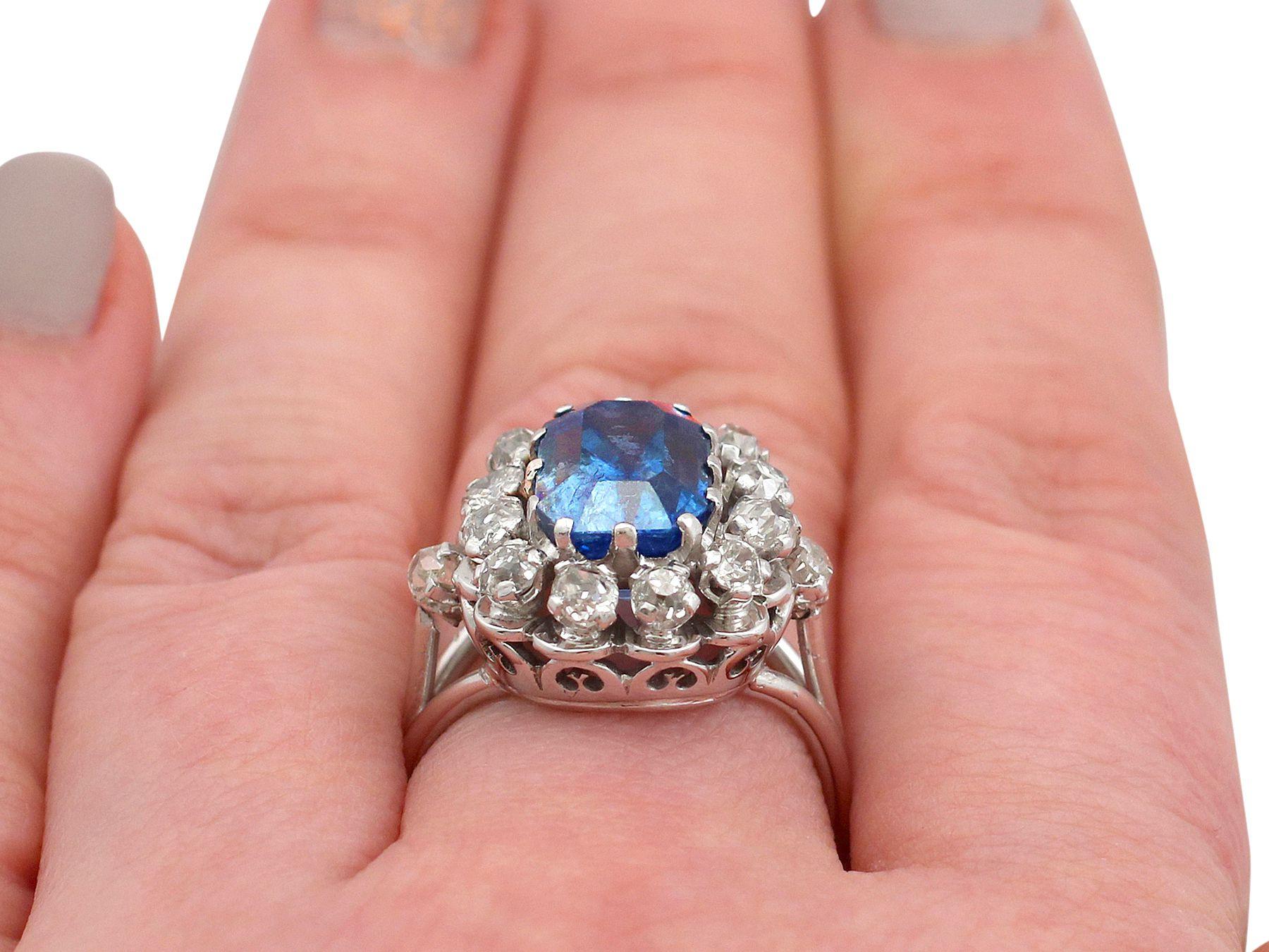 Vintage 1960s 6.53 Carat Sapphire and Diamond 18k White Gold Cocktail Ring In Excellent Condition In Jesmond, Newcastle Upon Tyne