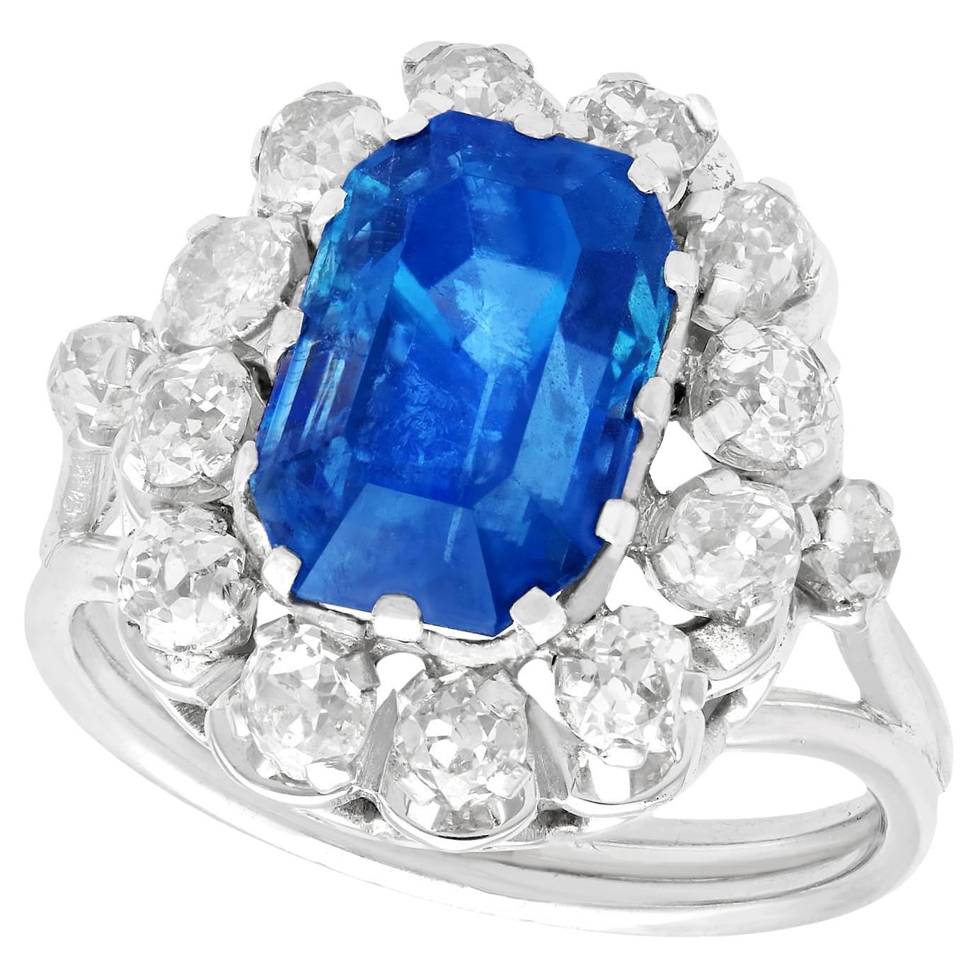 Vintage 1960s 6.53 Carat Sapphire and Diamond 18k White Gold Cocktail Ring For Sale