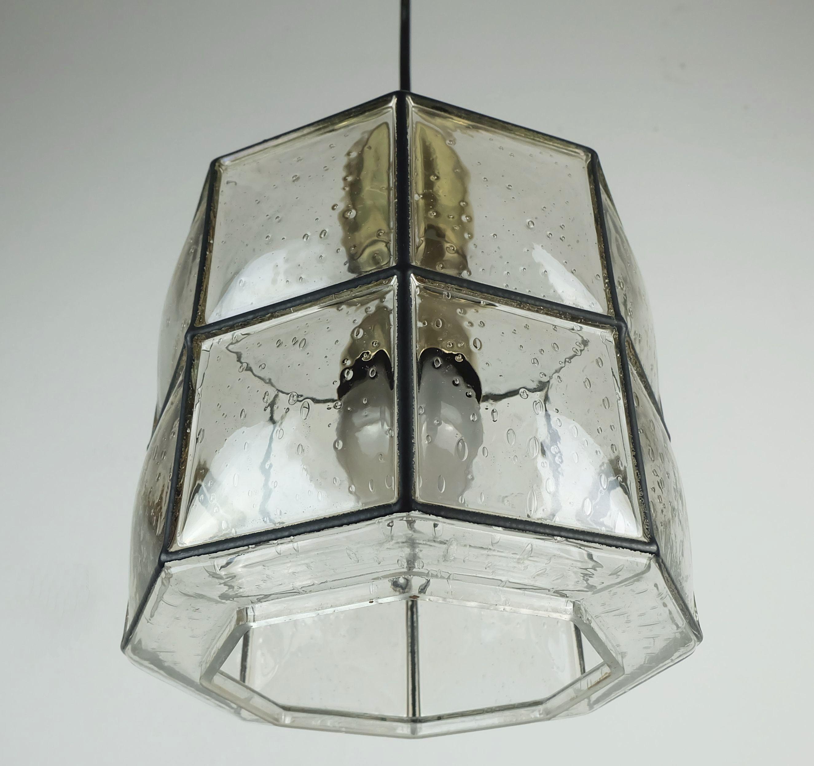vintage 1960s 70s glashuette limburg PENDANT LAMPADA in vetro trasparente e ottone in vendita 4