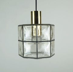 vintage 1960s 70s glashuette limburg PENDANT LAMP klar glas schirm und messing