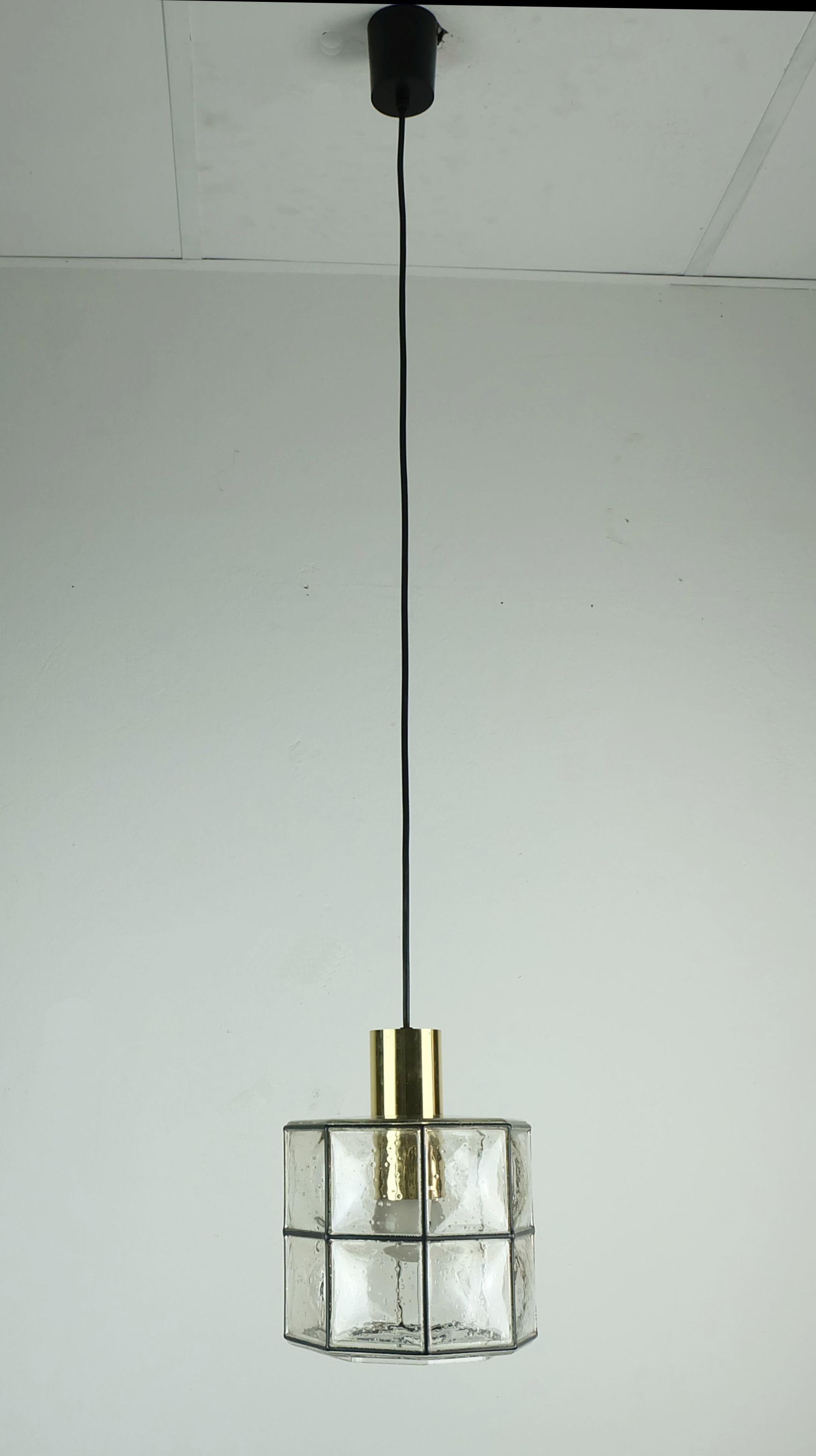 Mid-Century moderno vintage 1960s 70s glashuette limburg PENDANT LAMPADA in vetro trasparente e ottone in vendita