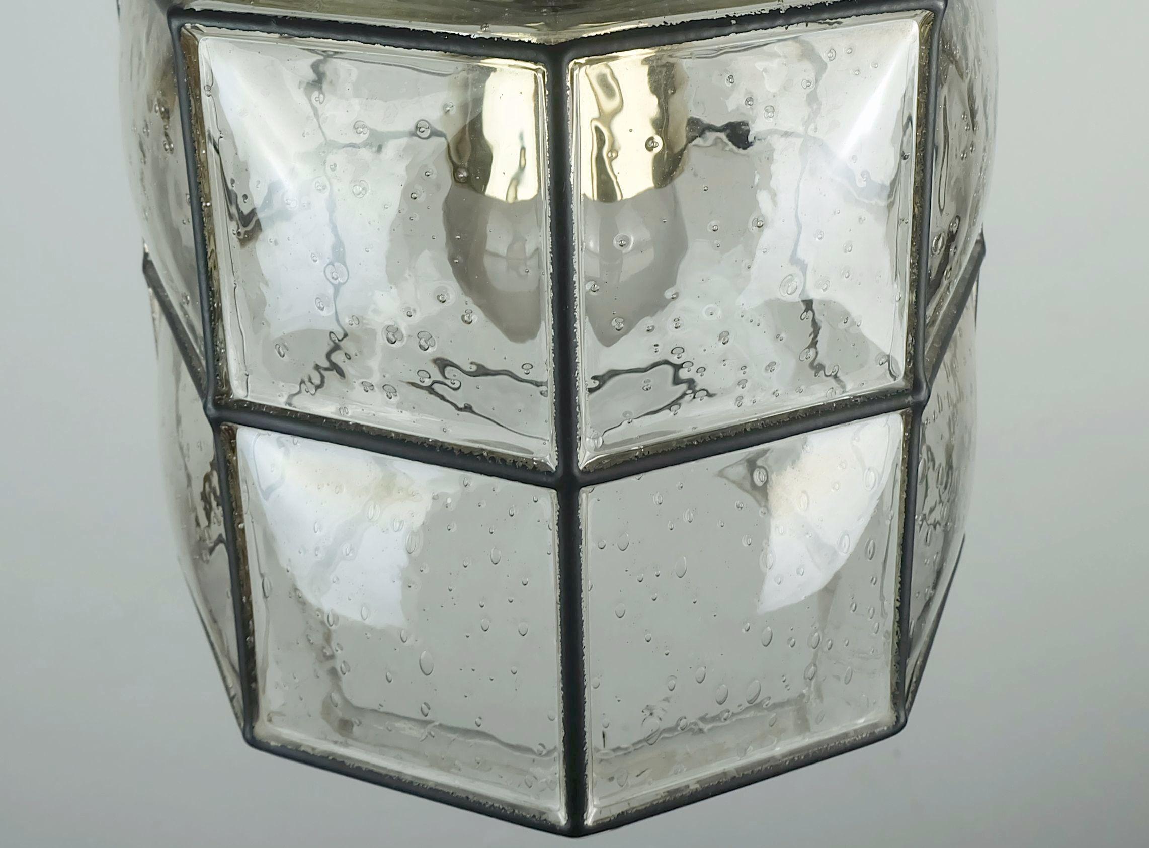 Metà XX secolo vintage 1960s 70s glashuette limburg PENDANT LAMPADA in vetro trasparente e ottone in vendita