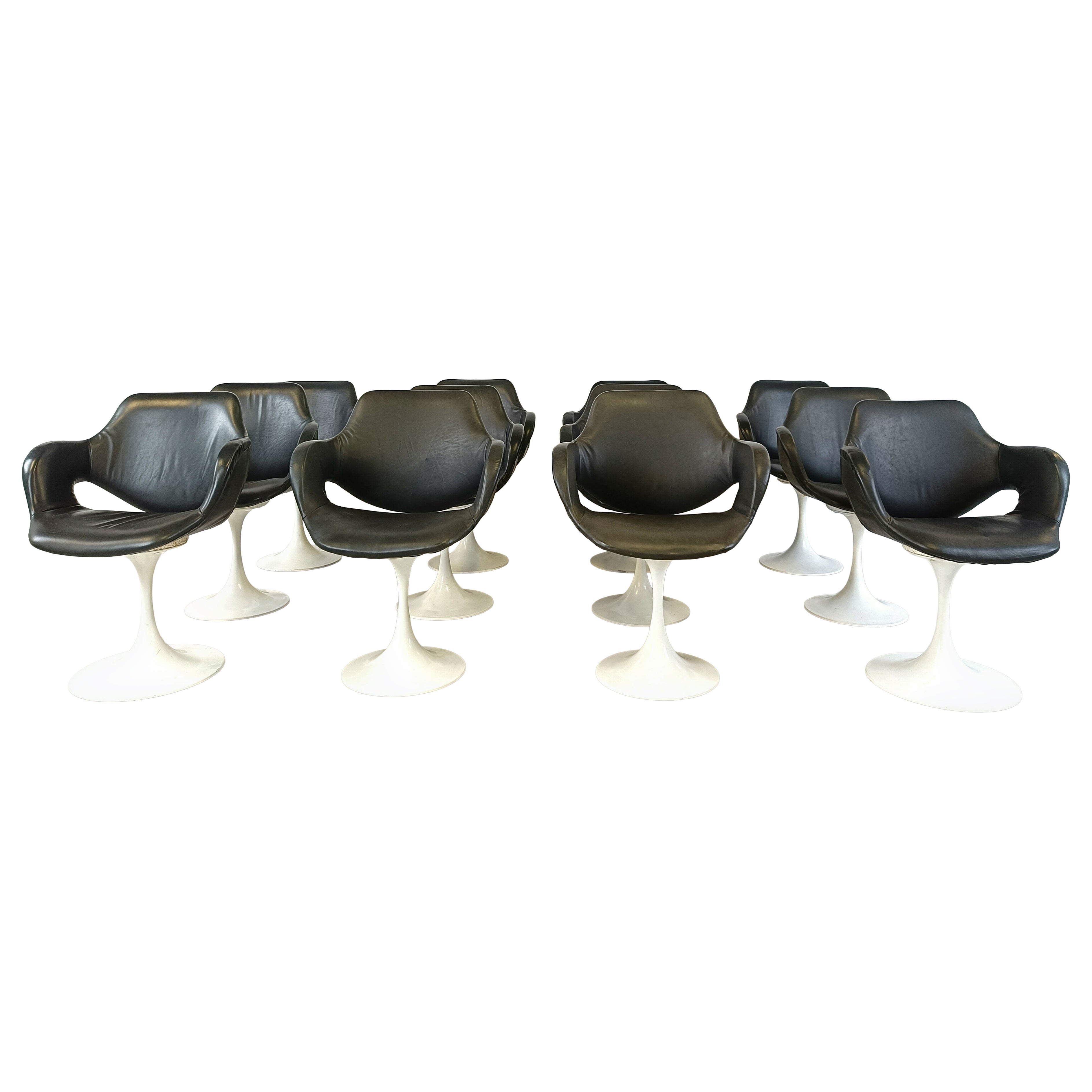 Vintage 1960s/70s Mid-Century Modern Tulip Dining Chairs, Set of 12